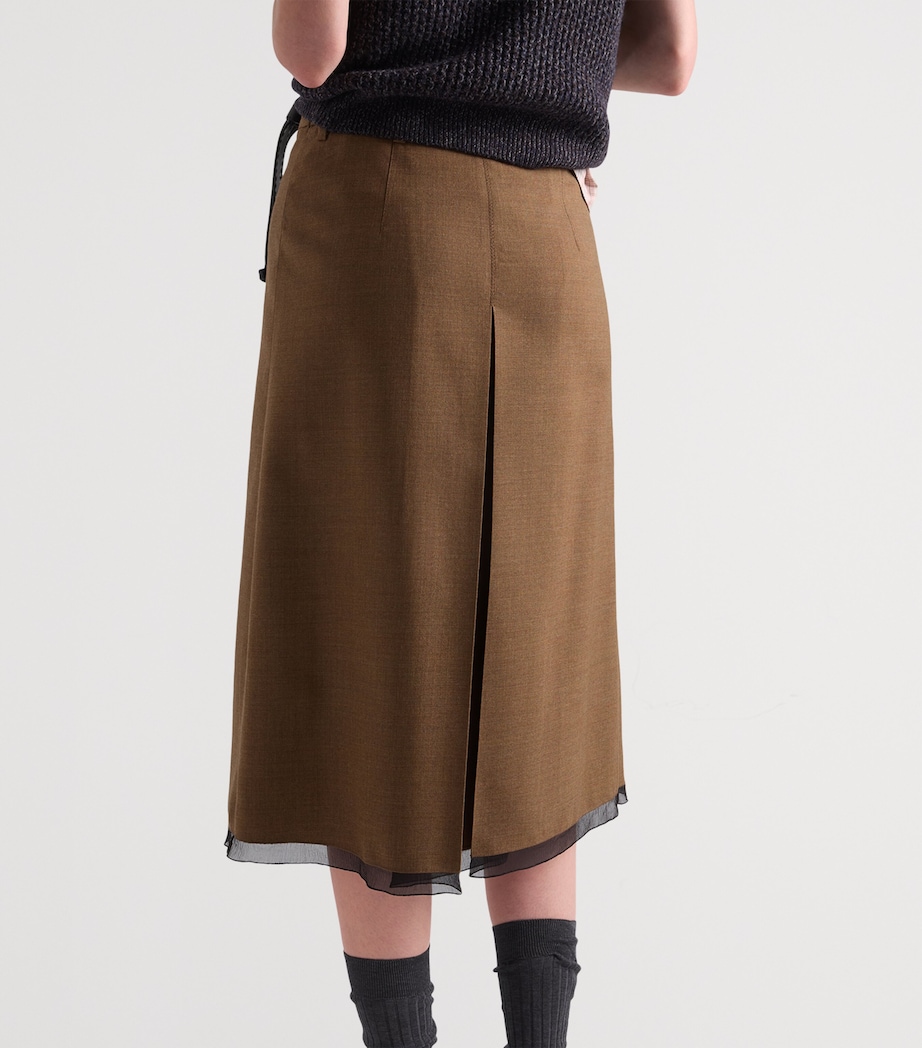 Prada Womens Wool Midi Skirt Brown Image 3