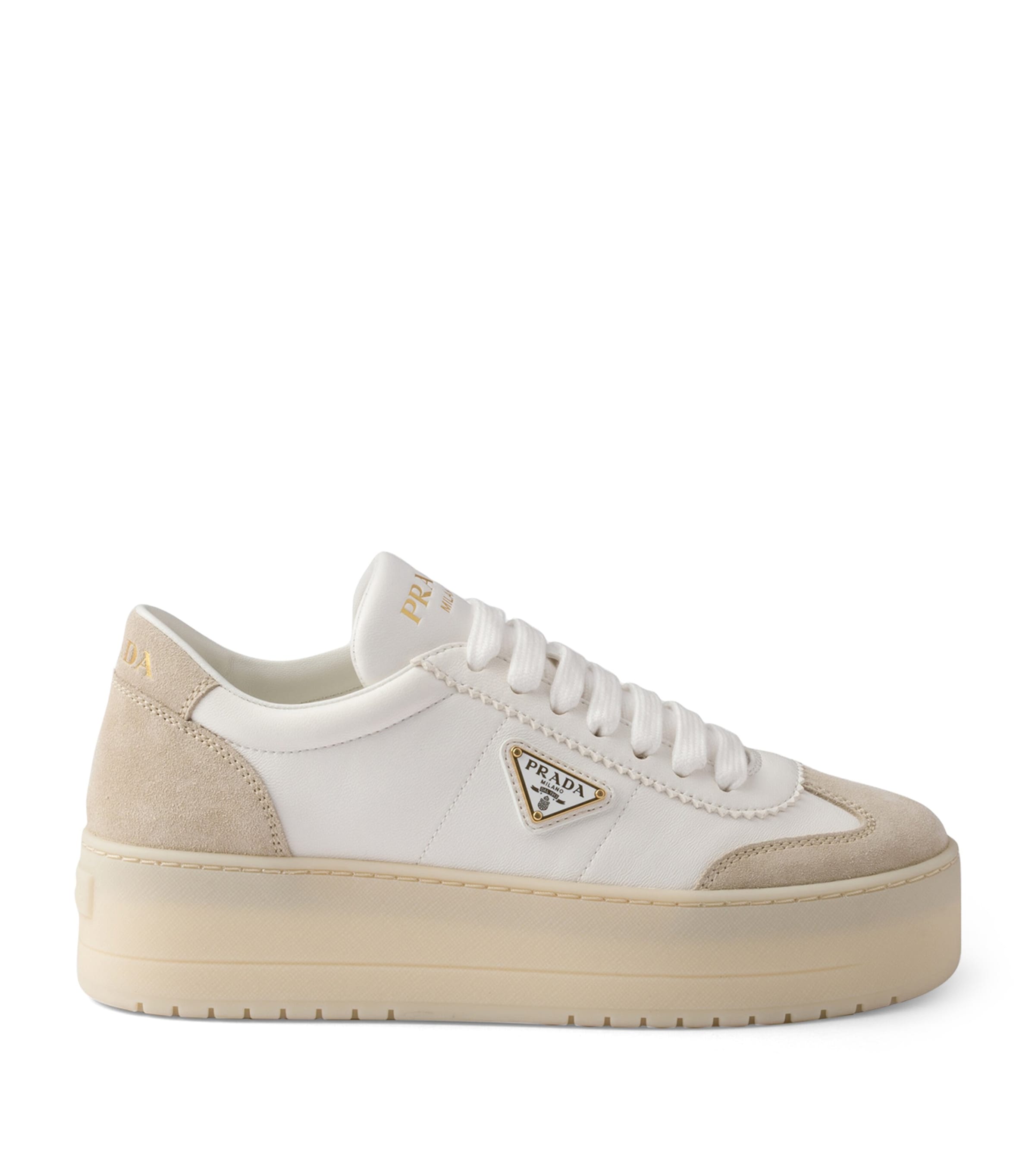 Prada Downtown Bold Nylon And Suede Sneakers In Transparent
