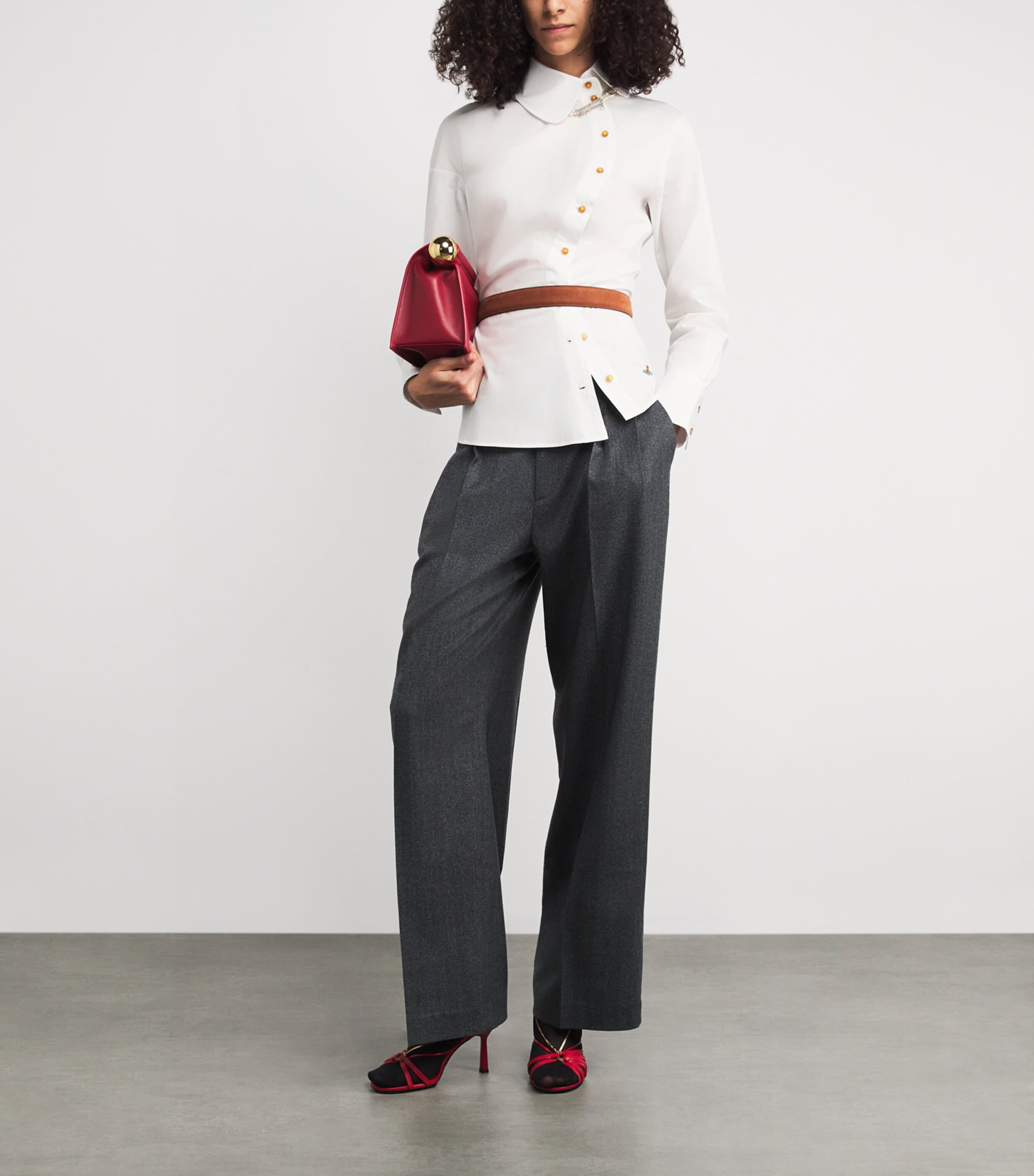 Cotton Poplin Asymmetric Bella Shirt WHITE Image 2