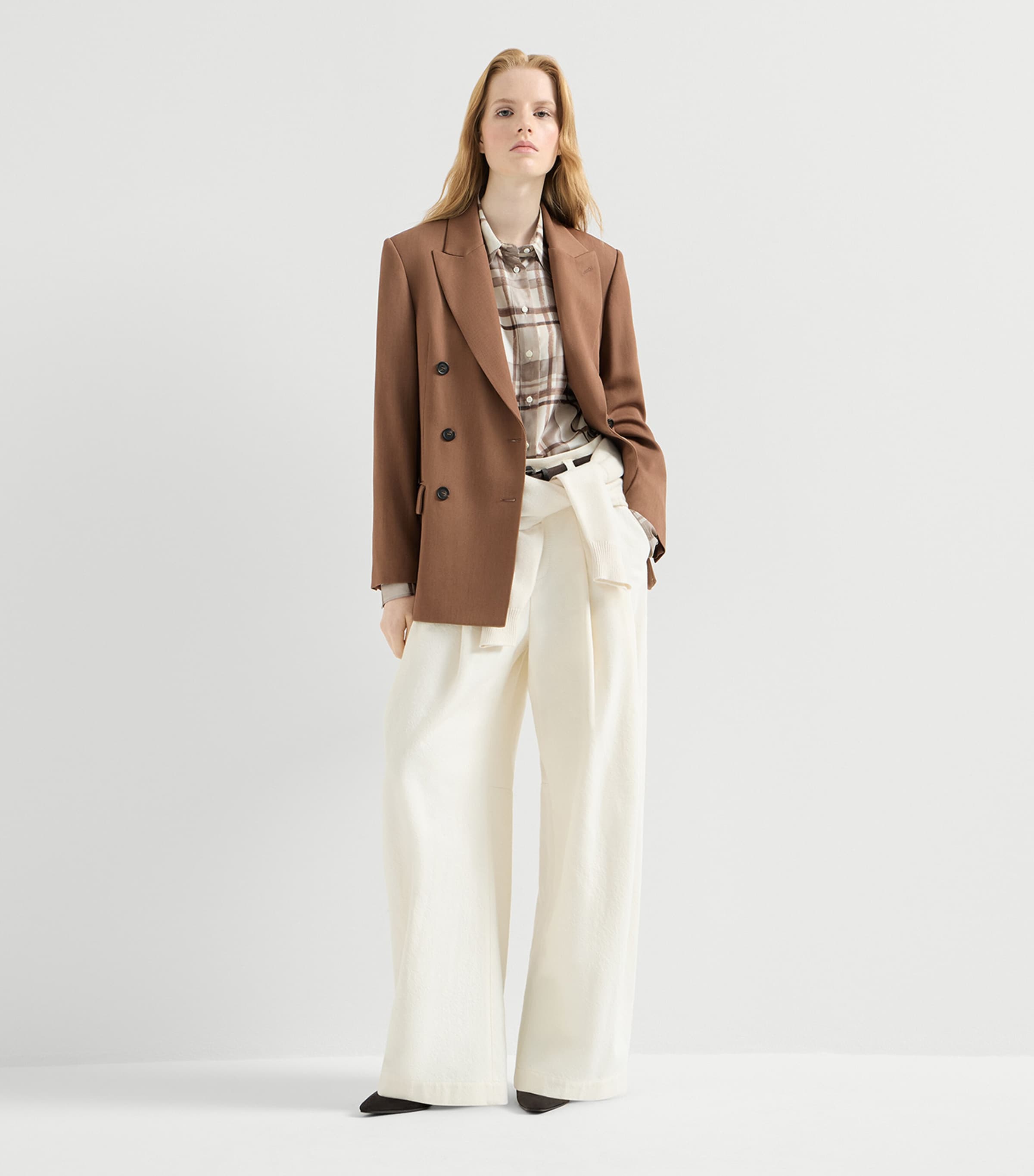 Brunello Cucinelli Womens Cotton-Wool High-Rise Trousers Image 2