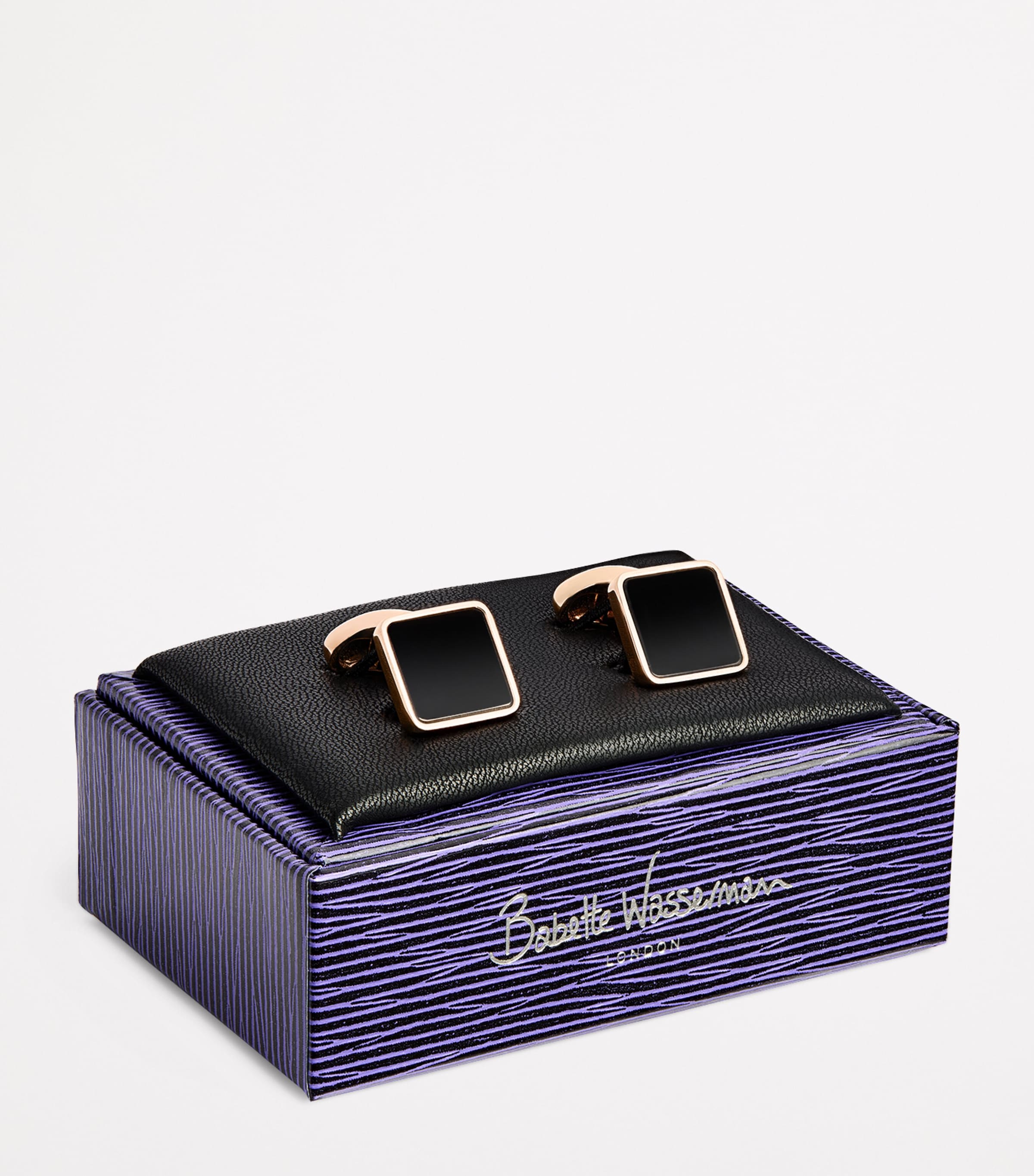 Babette Wasserman Rose Gold-Plated Key Stone Cufflinks Black Image 3