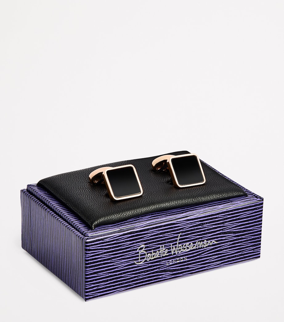 Rose Gold-Plated Key Stone Cufflinks BLACK Image 3