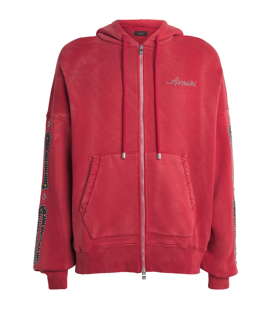 AMIRI Mens Stretch-Cotton Bones Studded Oversized Hoodie Red Rose Image 1
