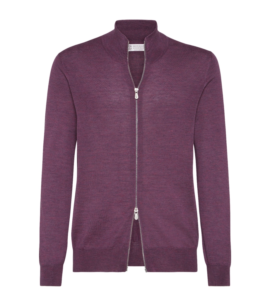 Cashmere-Silk-Linen Zip-Up Cardigan CHL69 Image 1