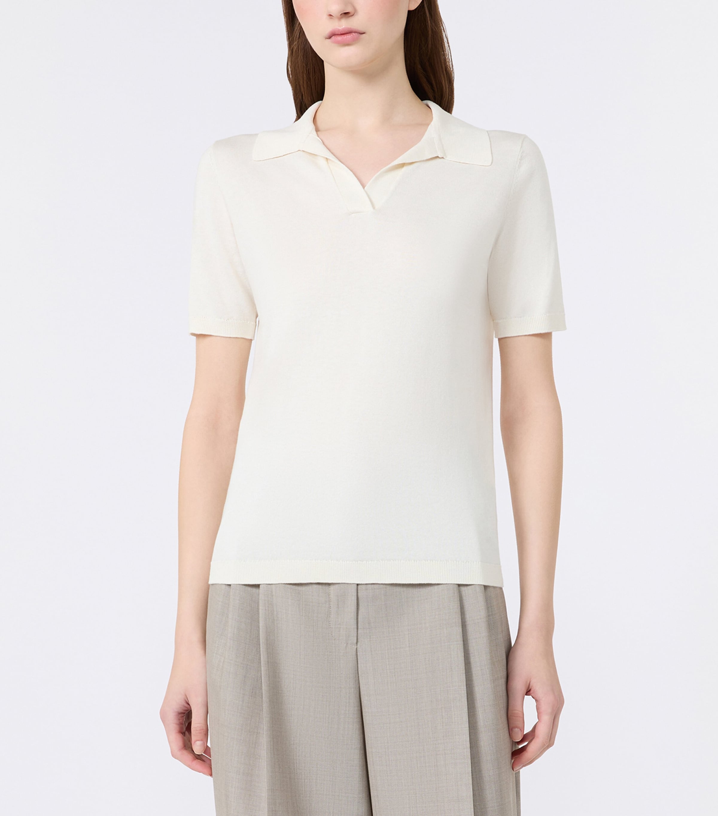 Weekend Max Mara Womens Silk-Cotton Polo Shirt Ecru Image 2