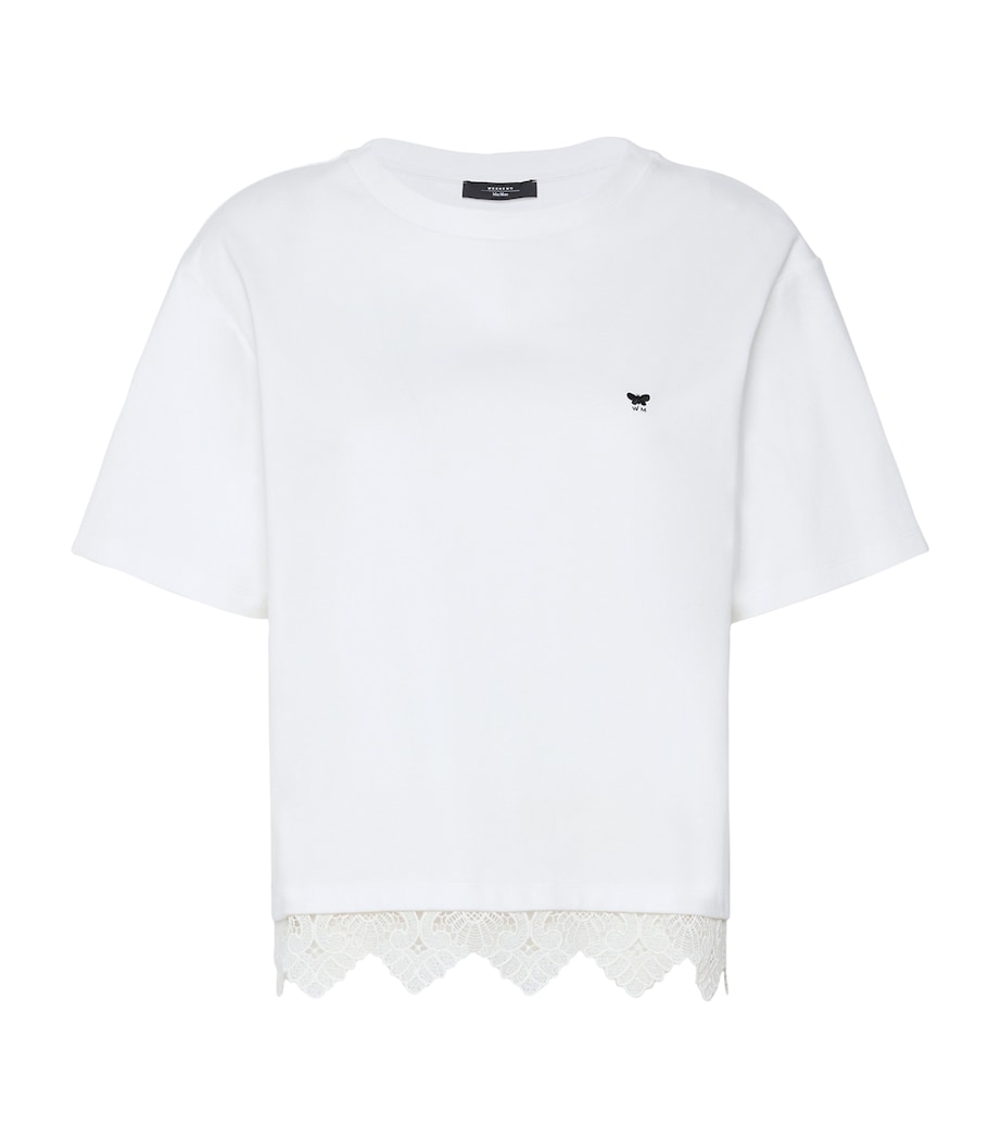 Weekend Max Mara Womens Cotton Lace-Hem T-Shirt White Image 1