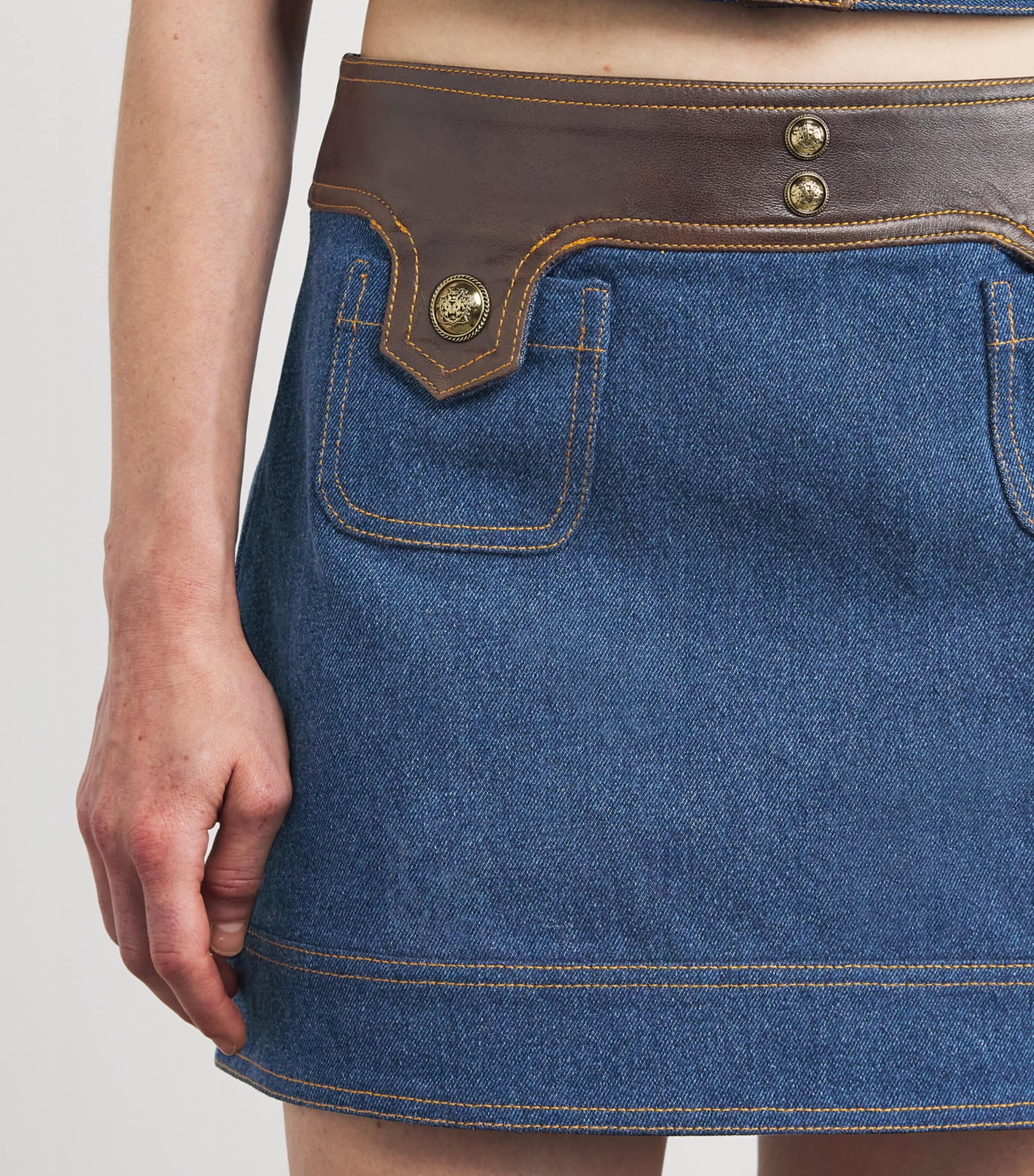 Denim Contrast-Trim Skirt DARK BLUE Image 6