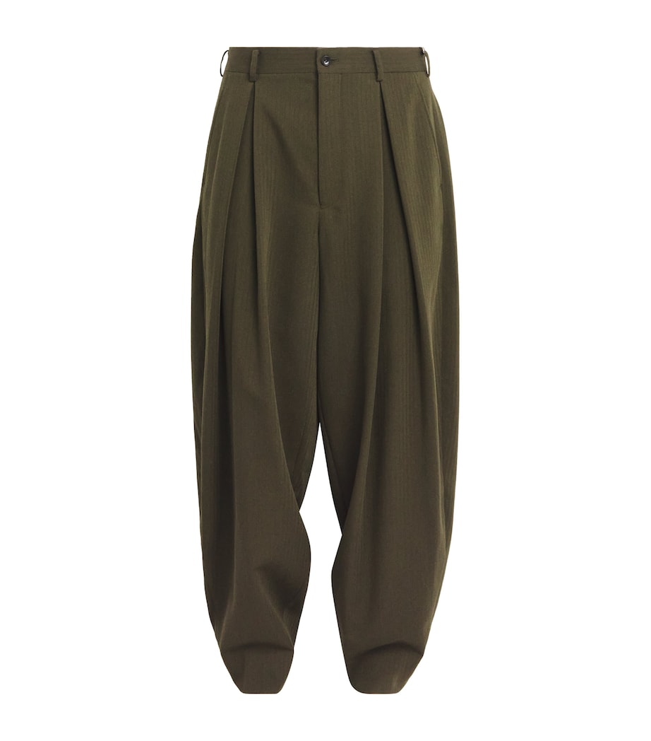 Wool Pleated Wide-Leg Trousers KHAKI Image 1