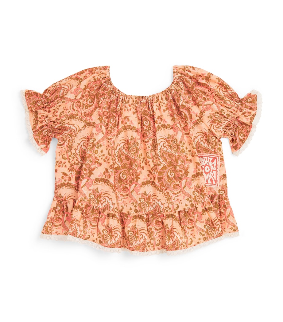 Zimmermann Kids Cotton Aster Top (2-12 Years) Pink Paisley Floral Image 1