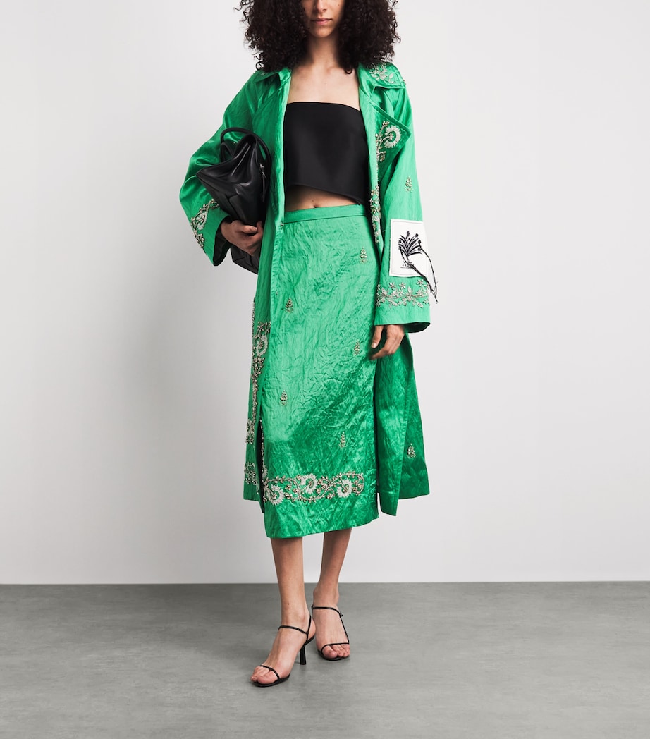 Erdem Womens Satin Floral-Embellished Midi Skirt Sea Green Image 2
