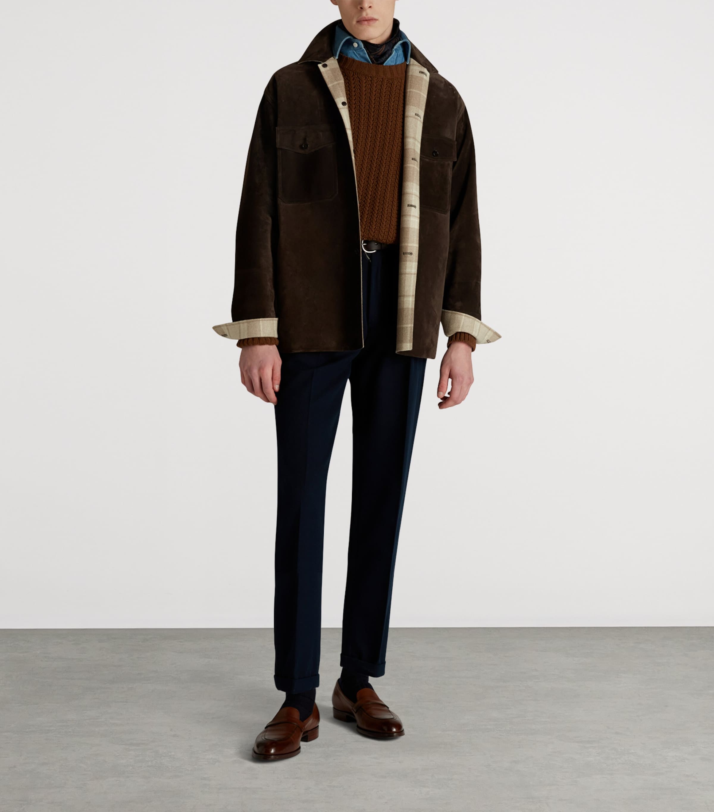 Suede Cashmere-Lined Overshirt 201BROWN Image 2