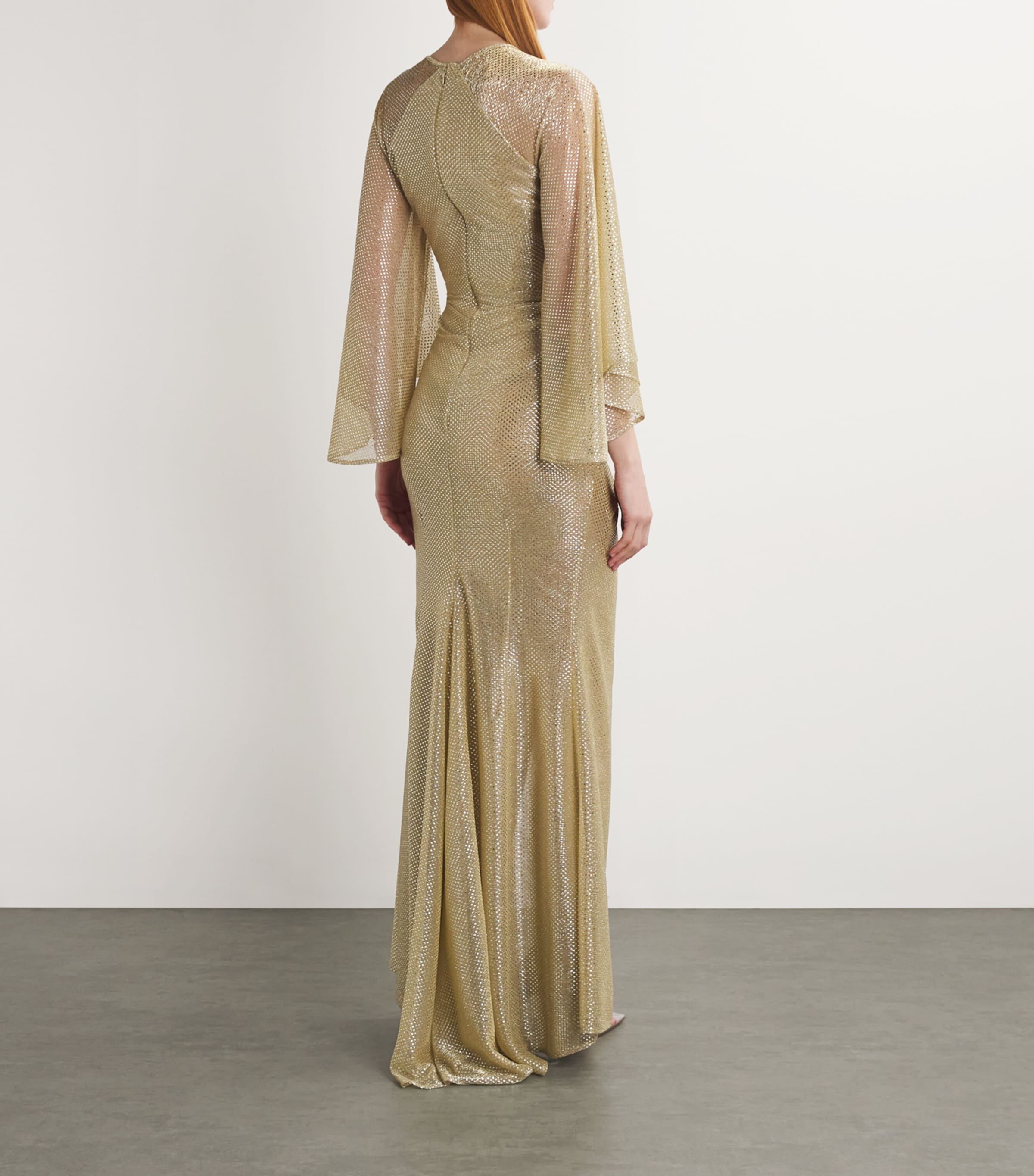slim fit dress slacks Queendancer Women Metallic Pleated Long Formal Gold Dress A Line One  Shoulder Back Cape Gala Dress – queendancer main image 1