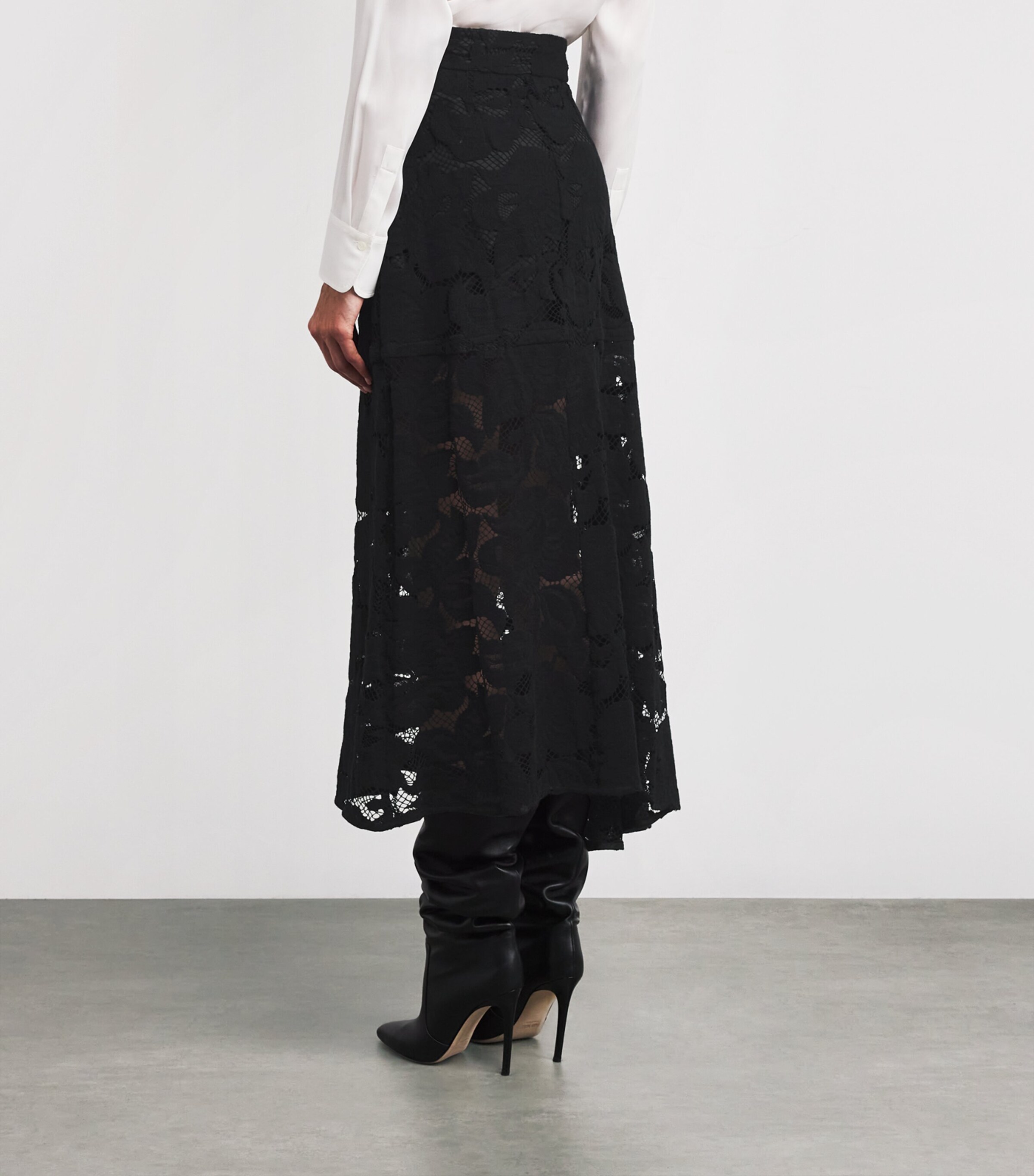 Patou Womens Organic Cotton-Blend Lace Midi Skirt Black Image 4