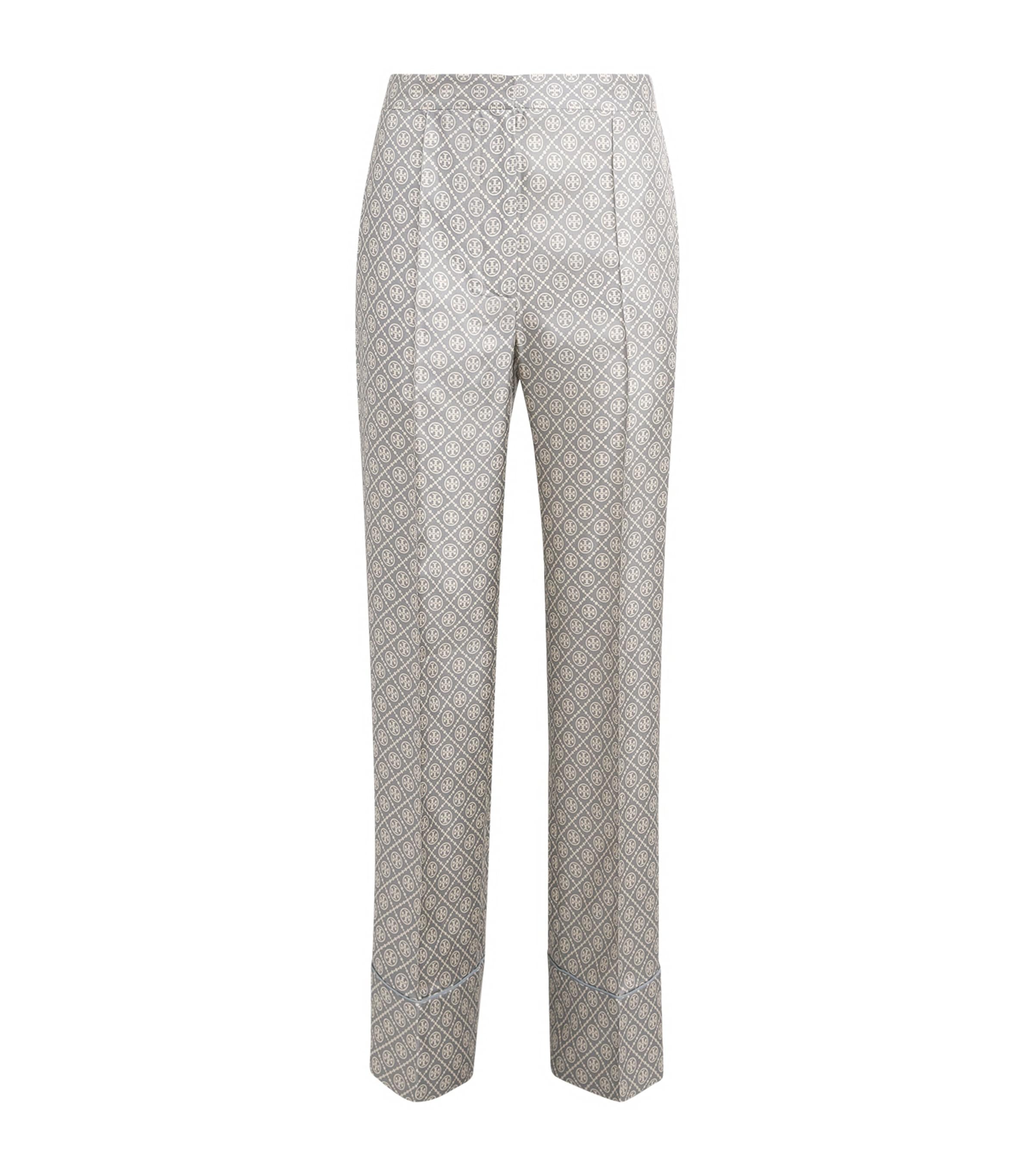 Tory Burch Silk T Monogram Trousers In Grey