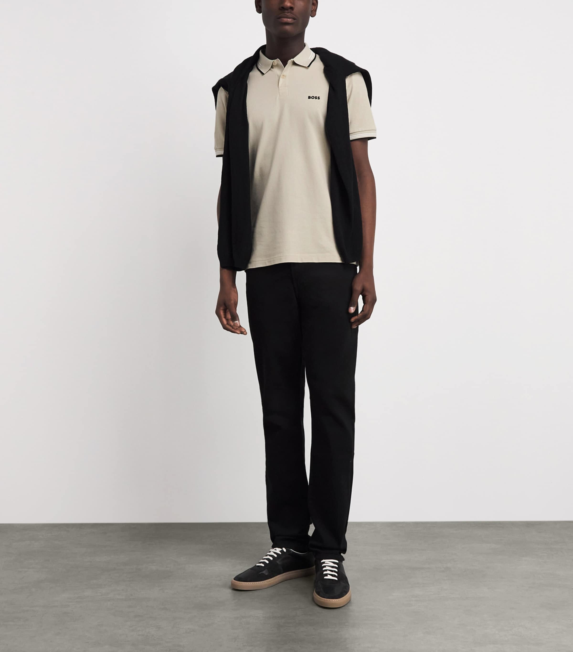 BOSS Mens Stretch-Cotton Logo Polo Shirt Light Image 2