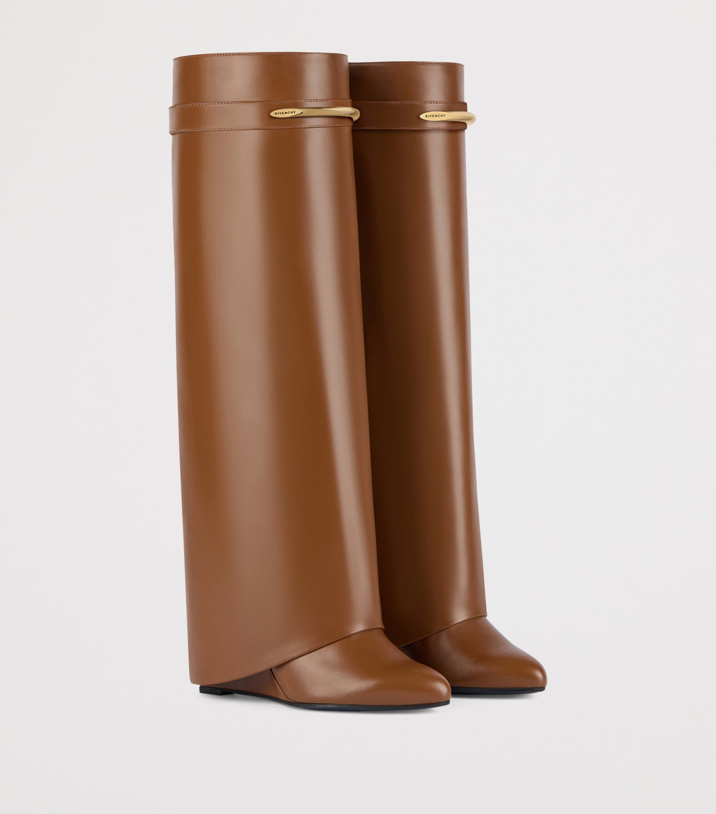 Leather Shark Knee-High Boots 95 TAN Image 2