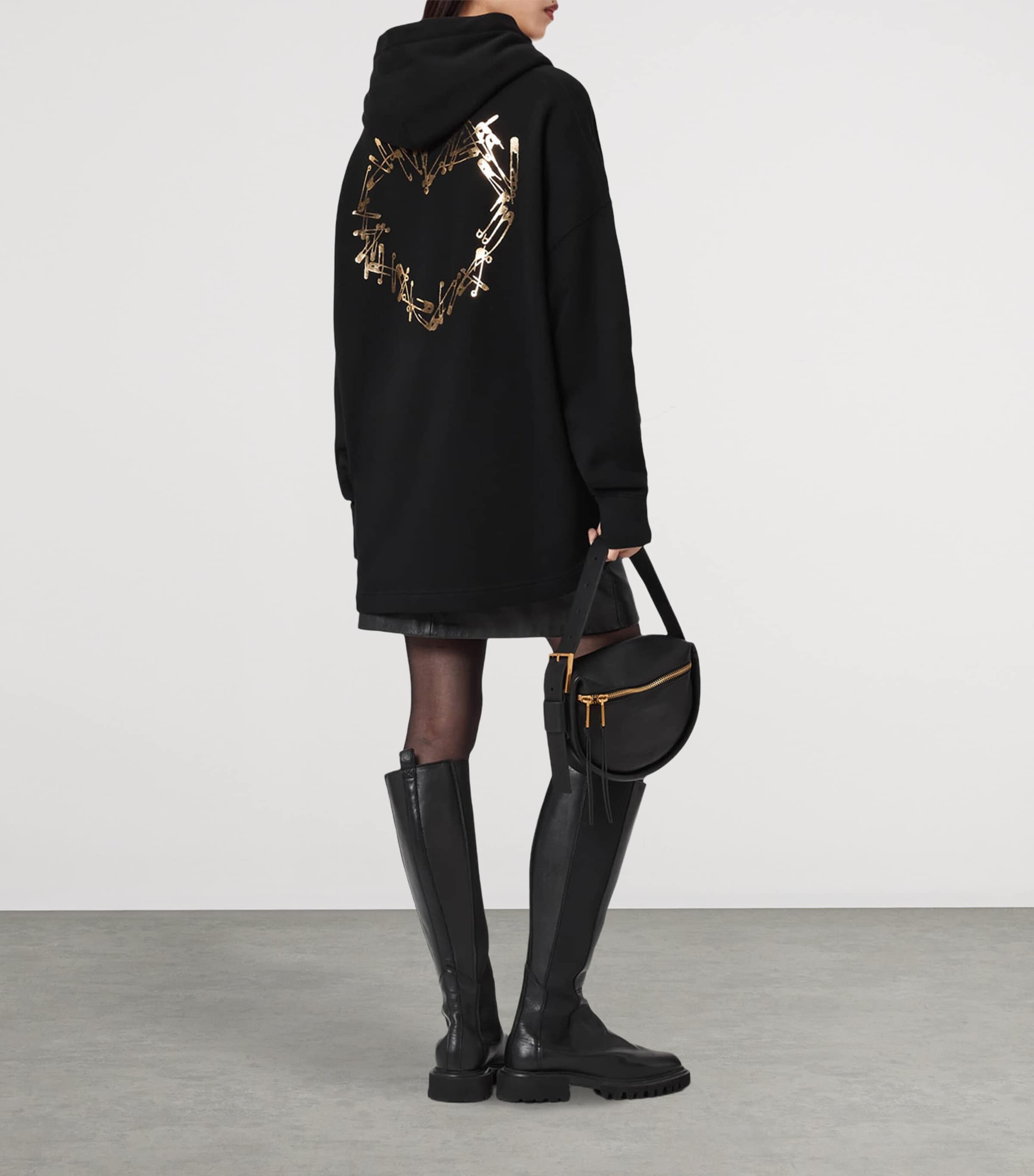 AllSaints Womens Organic Cotton Cora Etie Hoodie Black Image 8