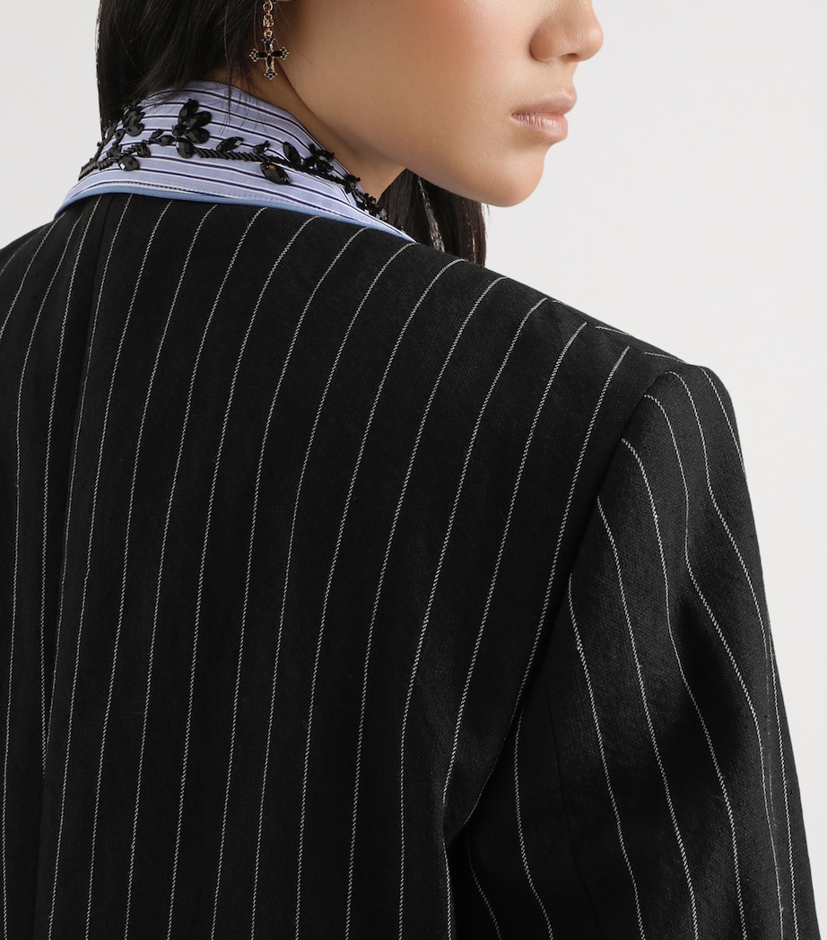 Dolce&Gabbana Womens Virgin Wool-Linen Pinstripe Sicilia Blazer Stri Image 5