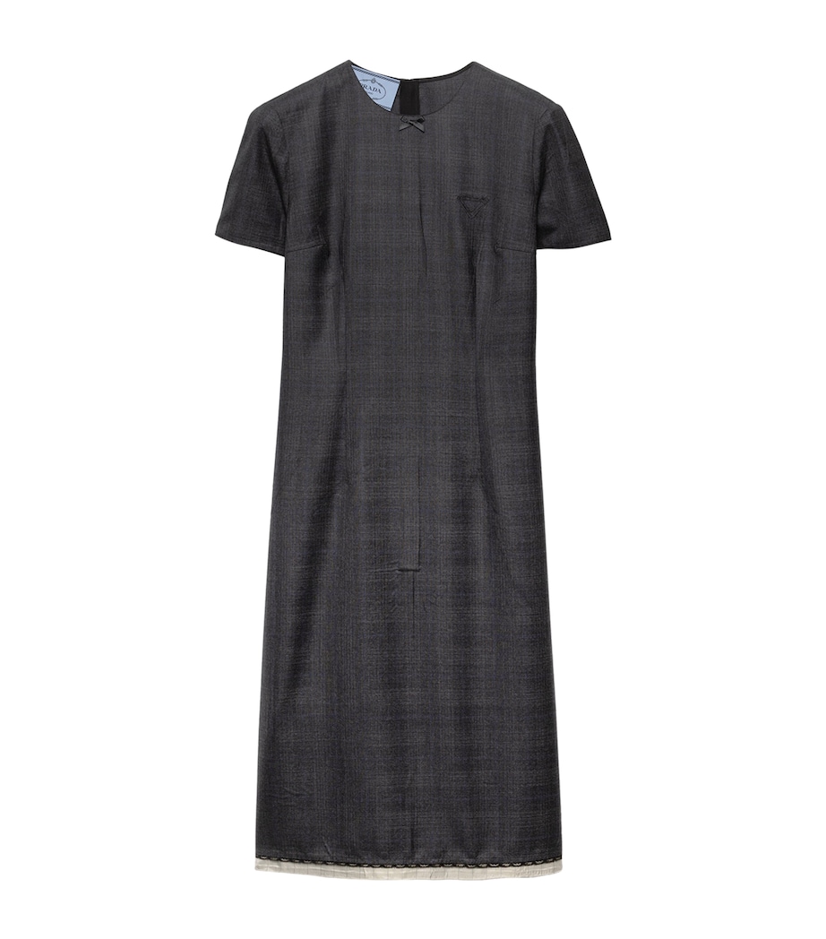Prada Womens Wool Check Midi Dress Grey Image 1