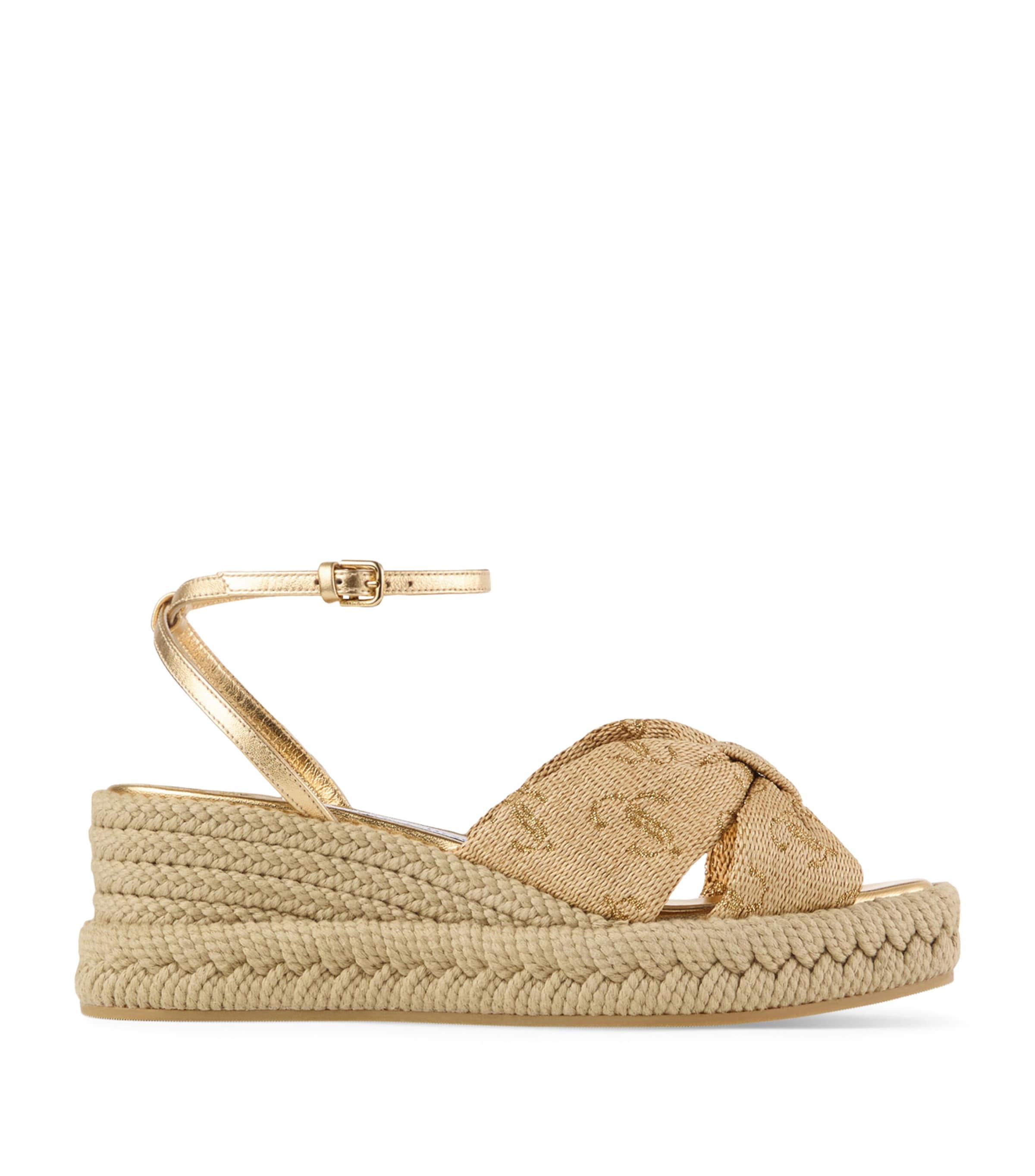 Shop Jimmy Choo Raffia Aella Wedges 60 In Gold