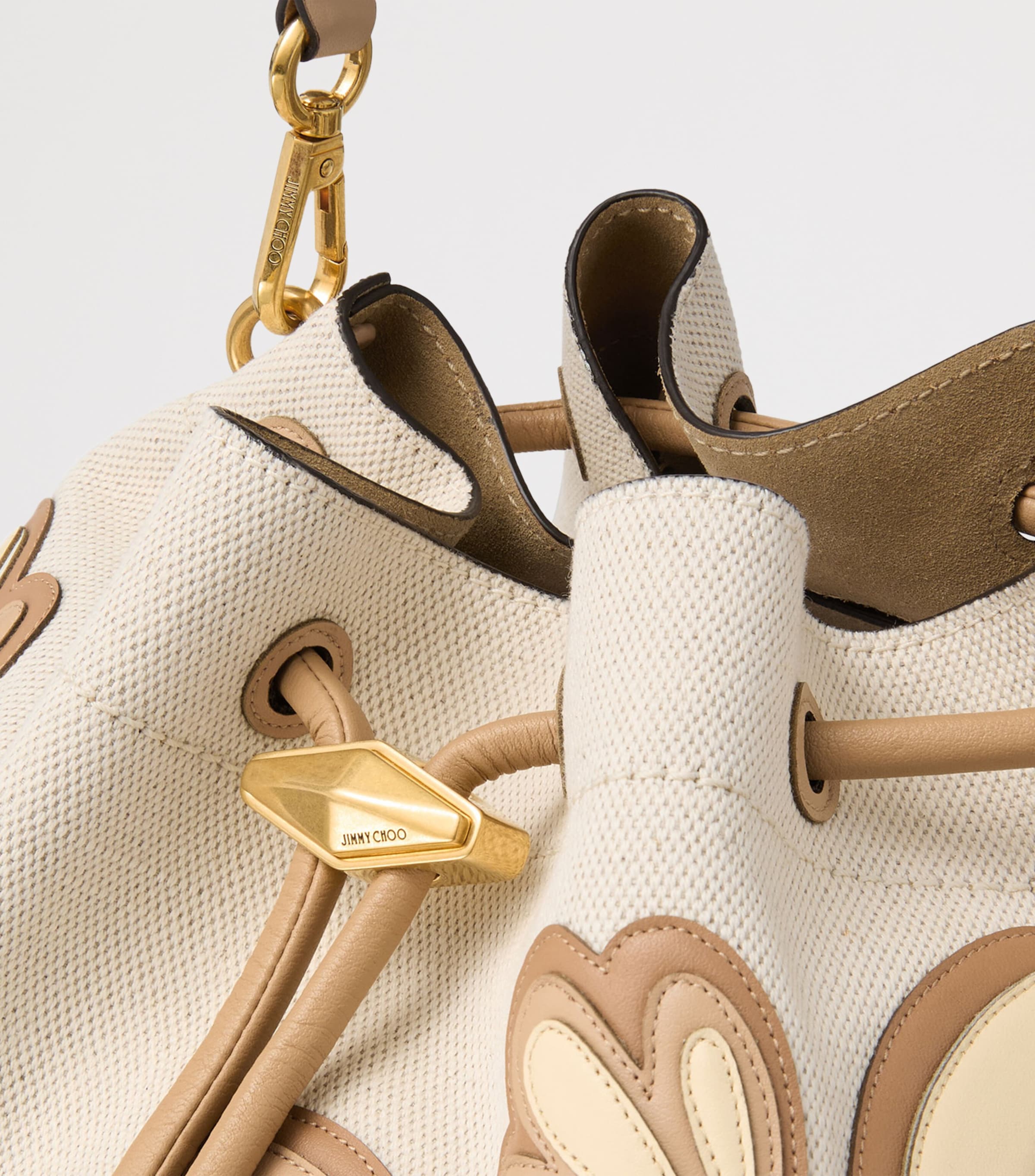 Jimmy Choo Womens Medium Recycled Canvas Cinch Bucket Bag Natural/chai Mix/gol Image 6