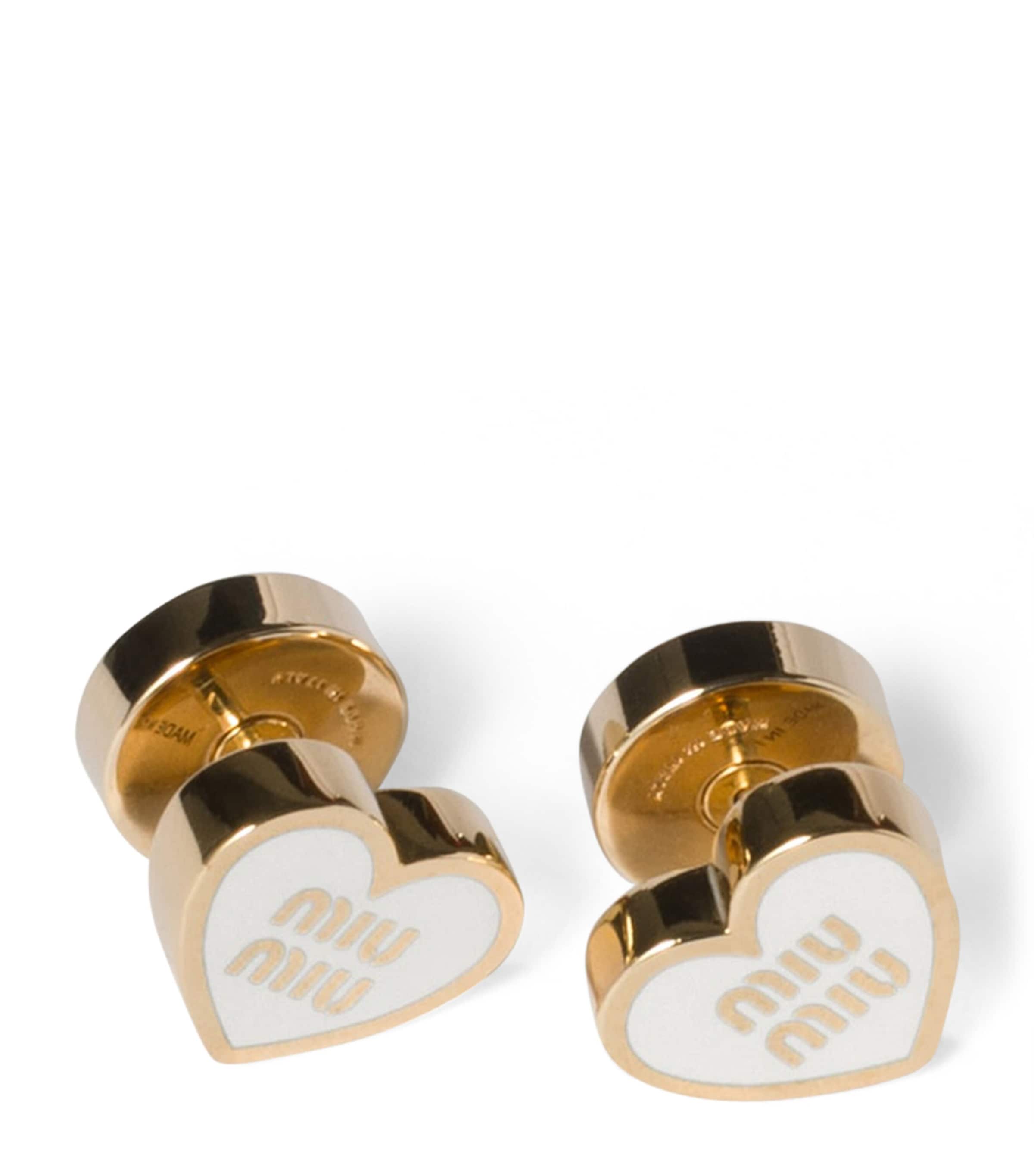 Miu Miu Enamel Heart Logo Stud Earrings Gold/silver Image 1