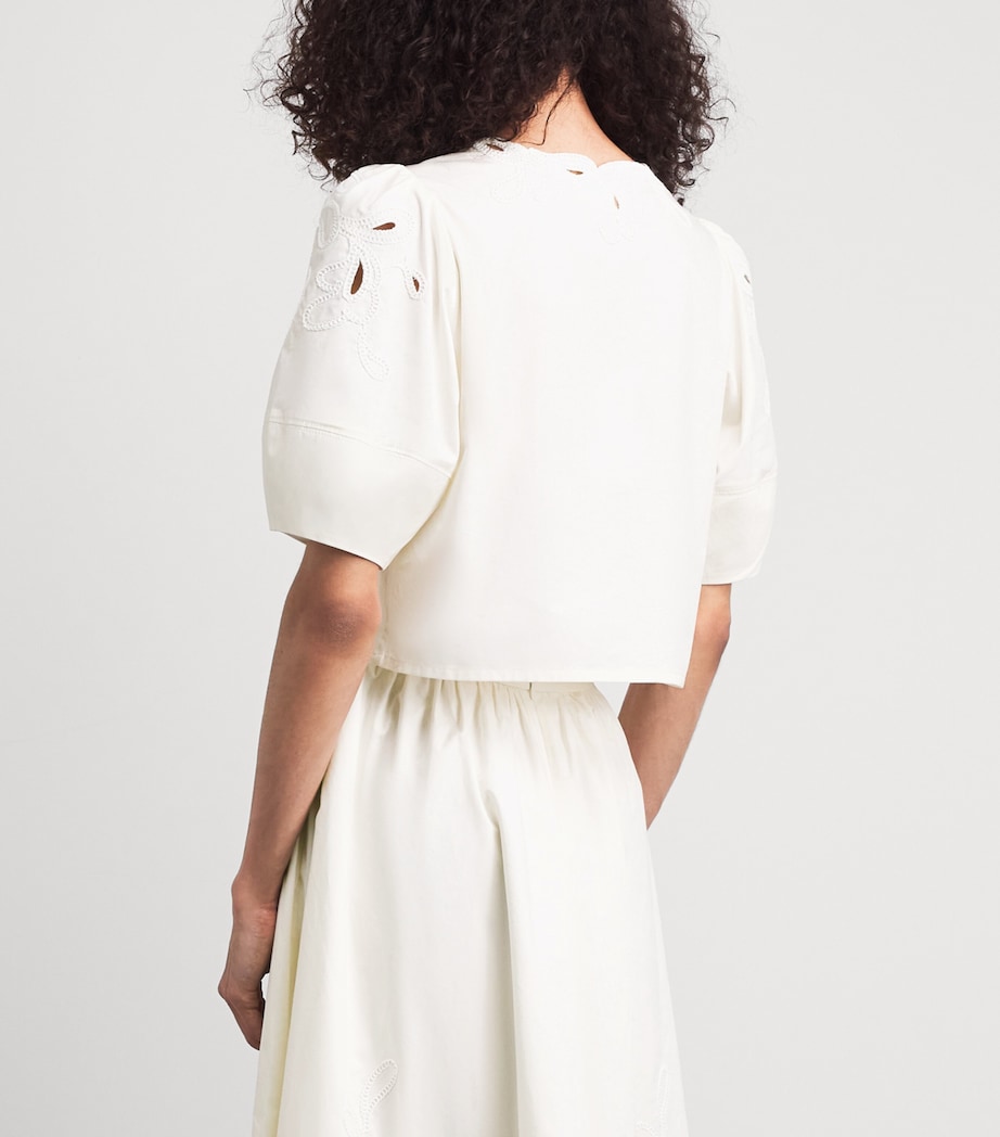 Cinq A Sept Womens Cotton Poplin Paisley Bloom Bellara Top Cream/white Image 5