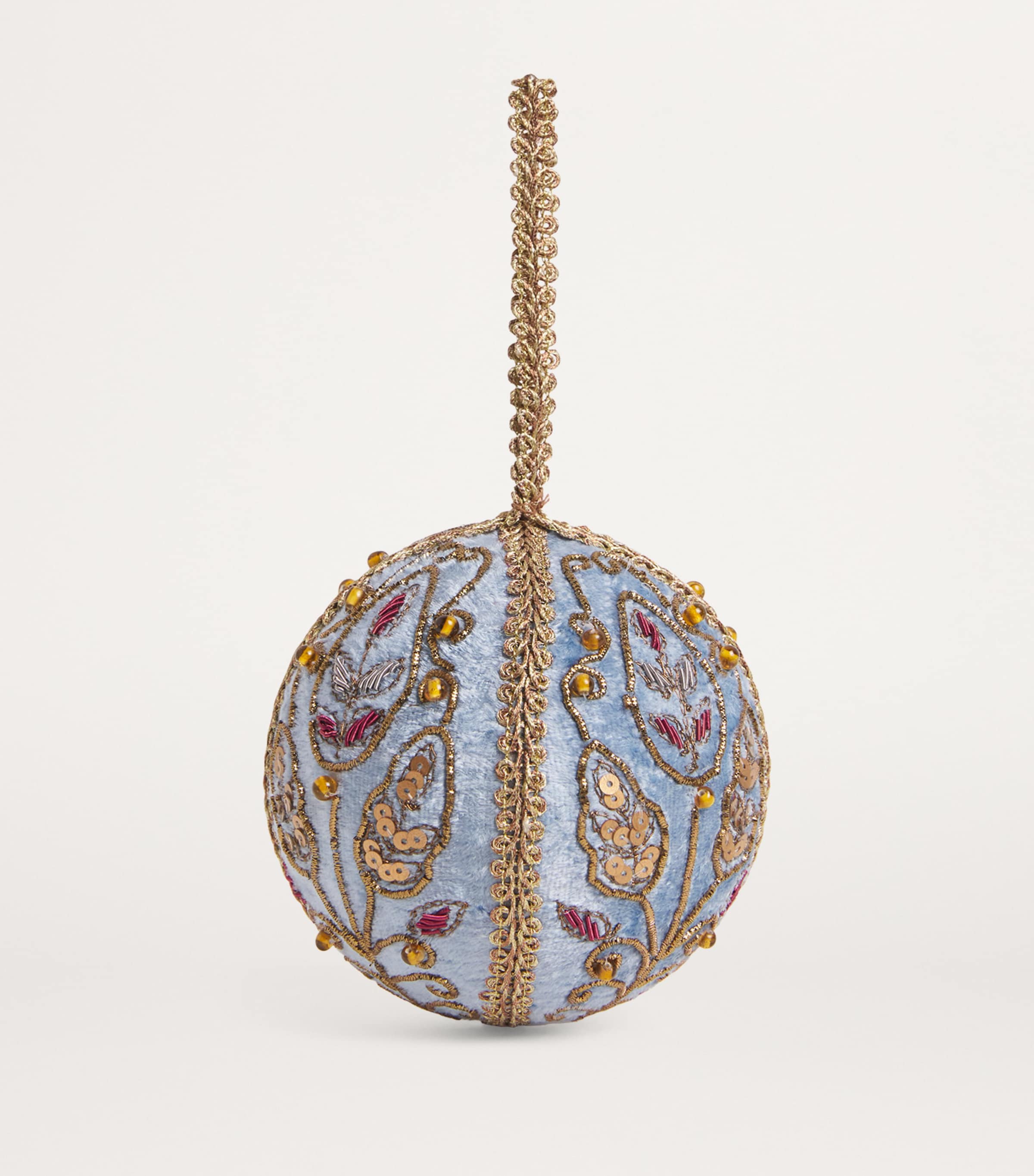 Shop Harrods Velvet Embellished Bauble In Blue