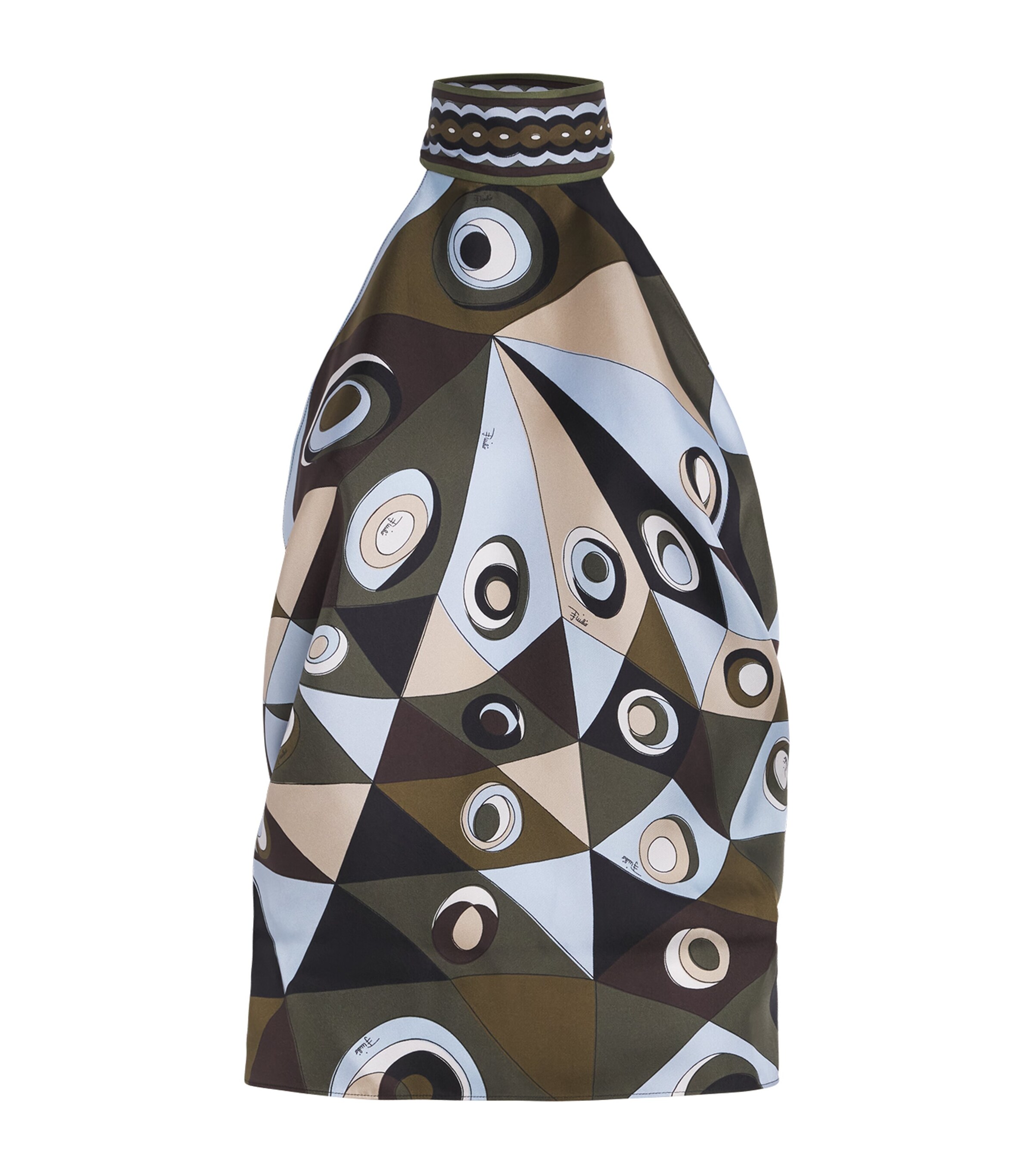 PUCCI Womens Silk Occhi Print Halterneck Top Khaki Image 1