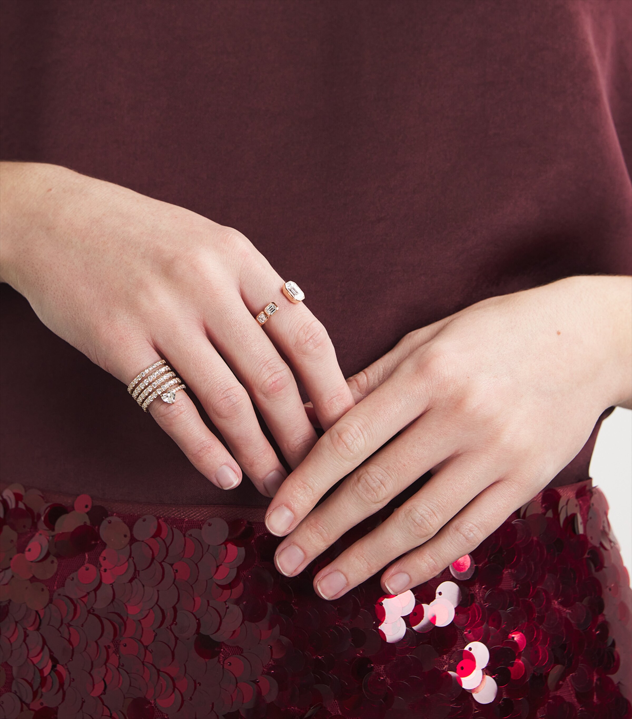 Rose Gold and Diamond East/West Floating Ring ROSE GOLD Image 4