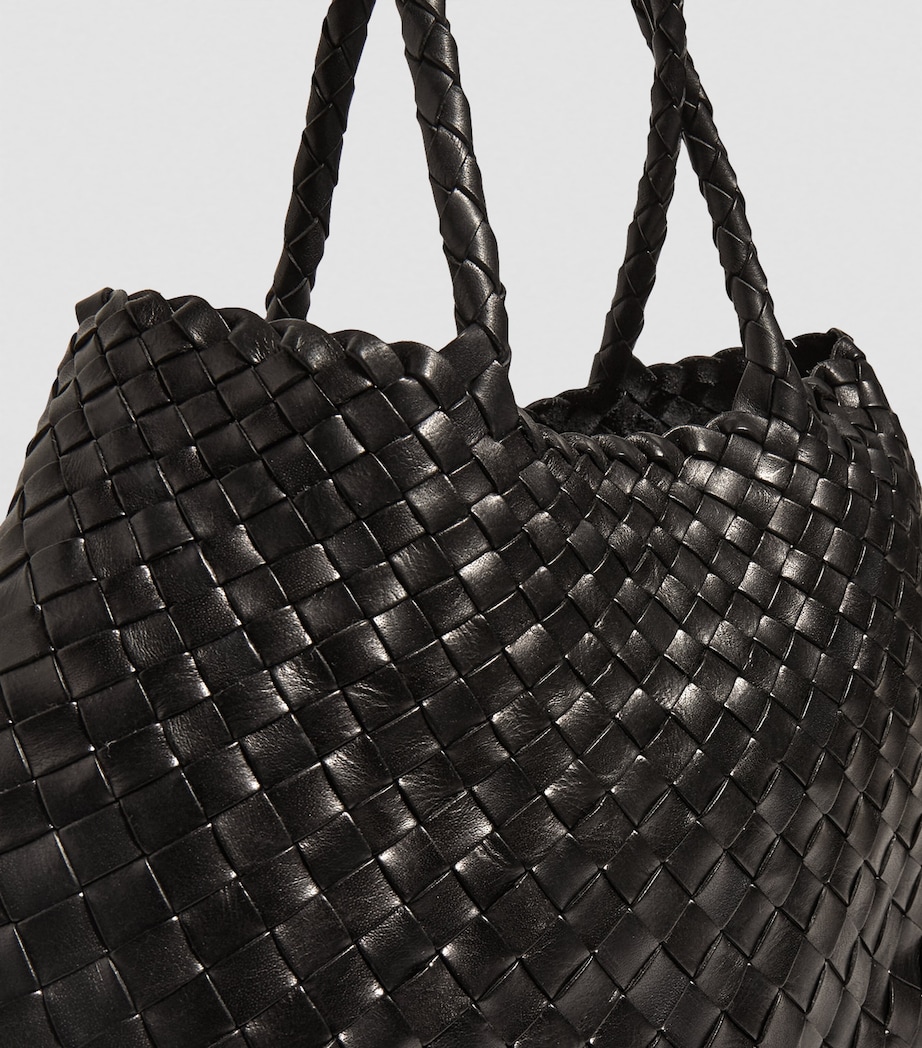 Small Leather Woven Santa Croce Tote Bag BLACK Image 6