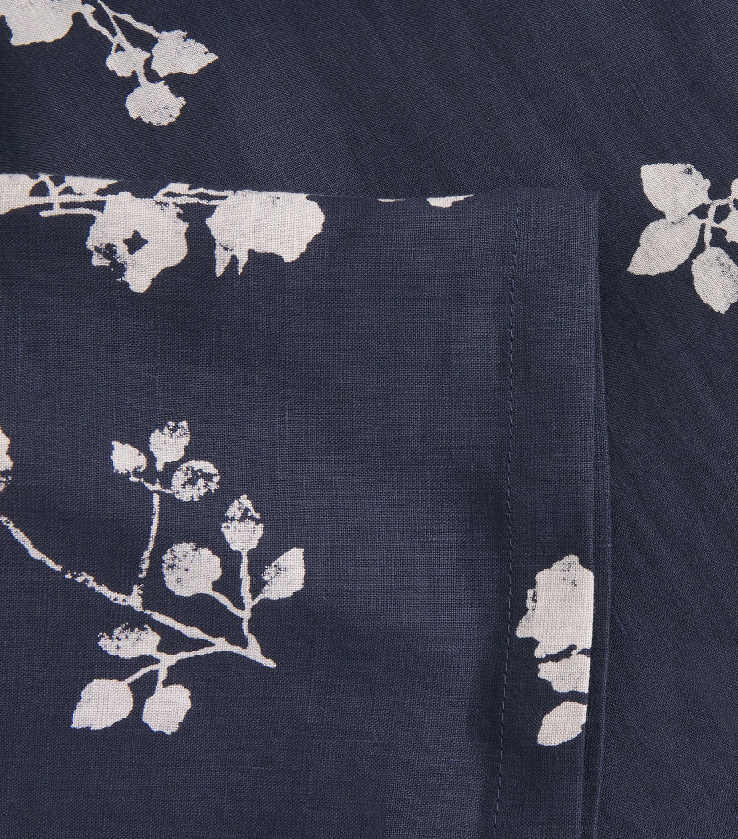 Eskandar Womens Linen Floral Boat-Neck Blouse Navy Image 6