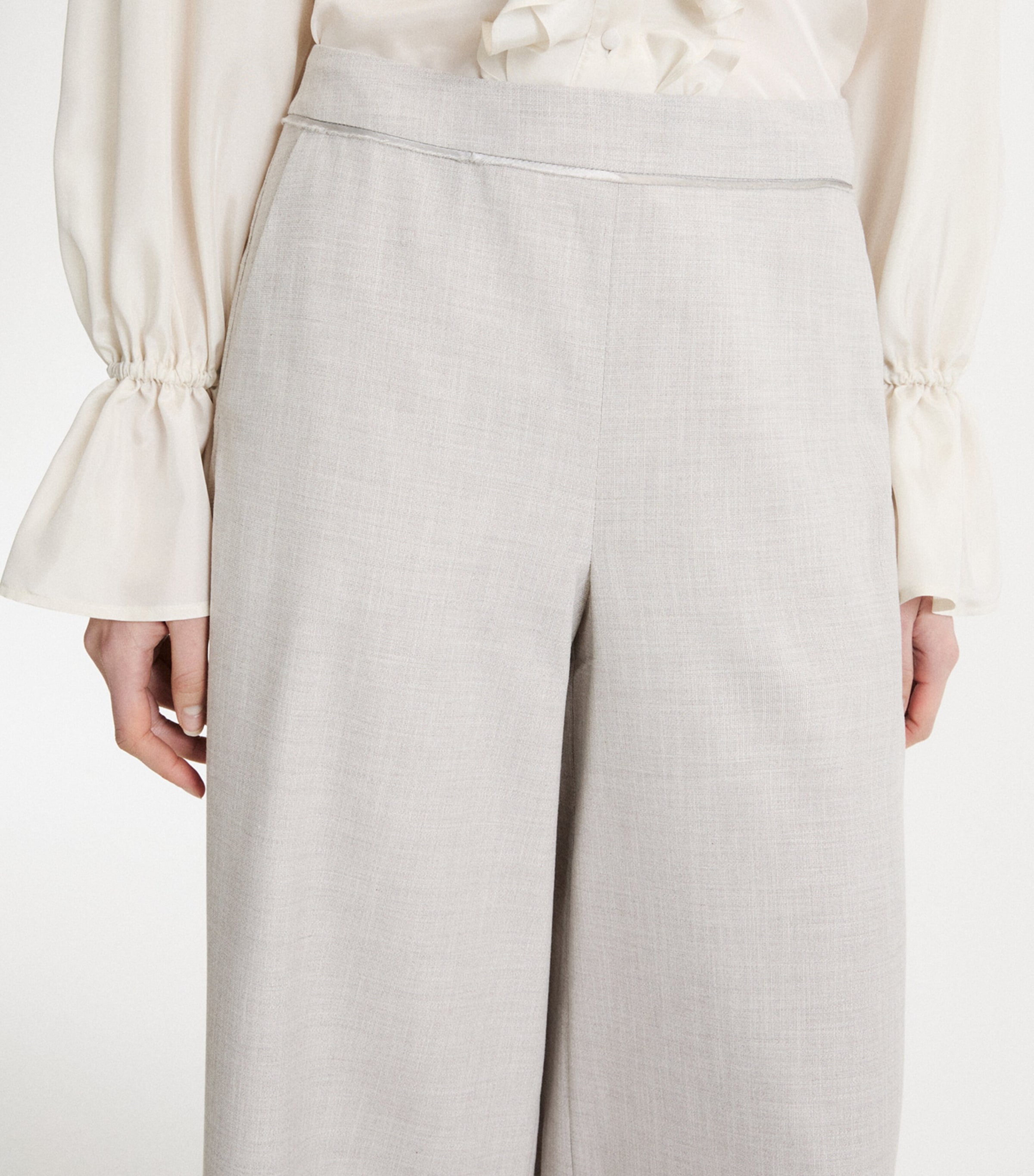Marella Womens Satin-Trim Wide-Leg Trousers Light Grey Image 6