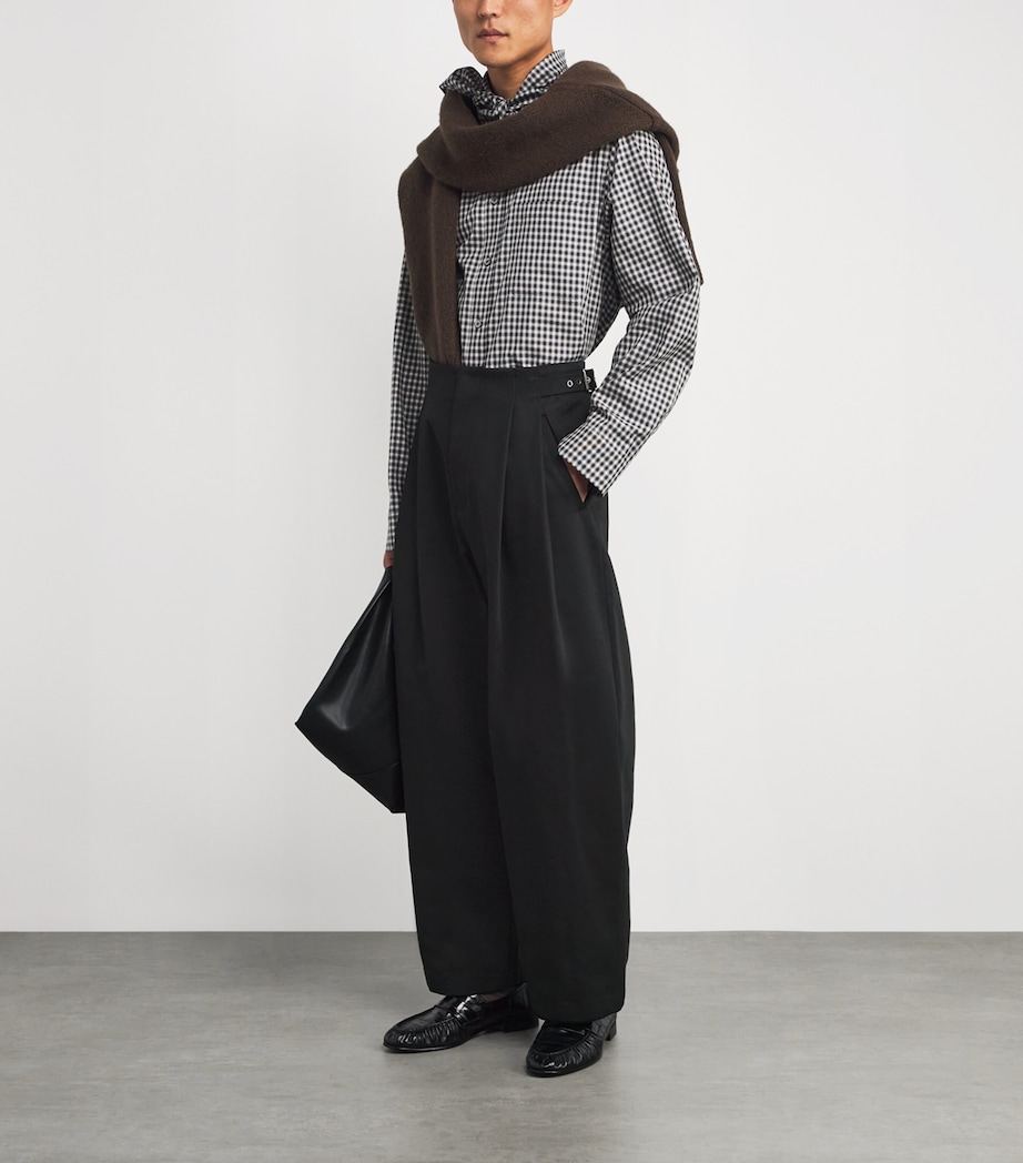 Belt-Detail Pleated Wide-Leg Trousers BLACK BK Image 2