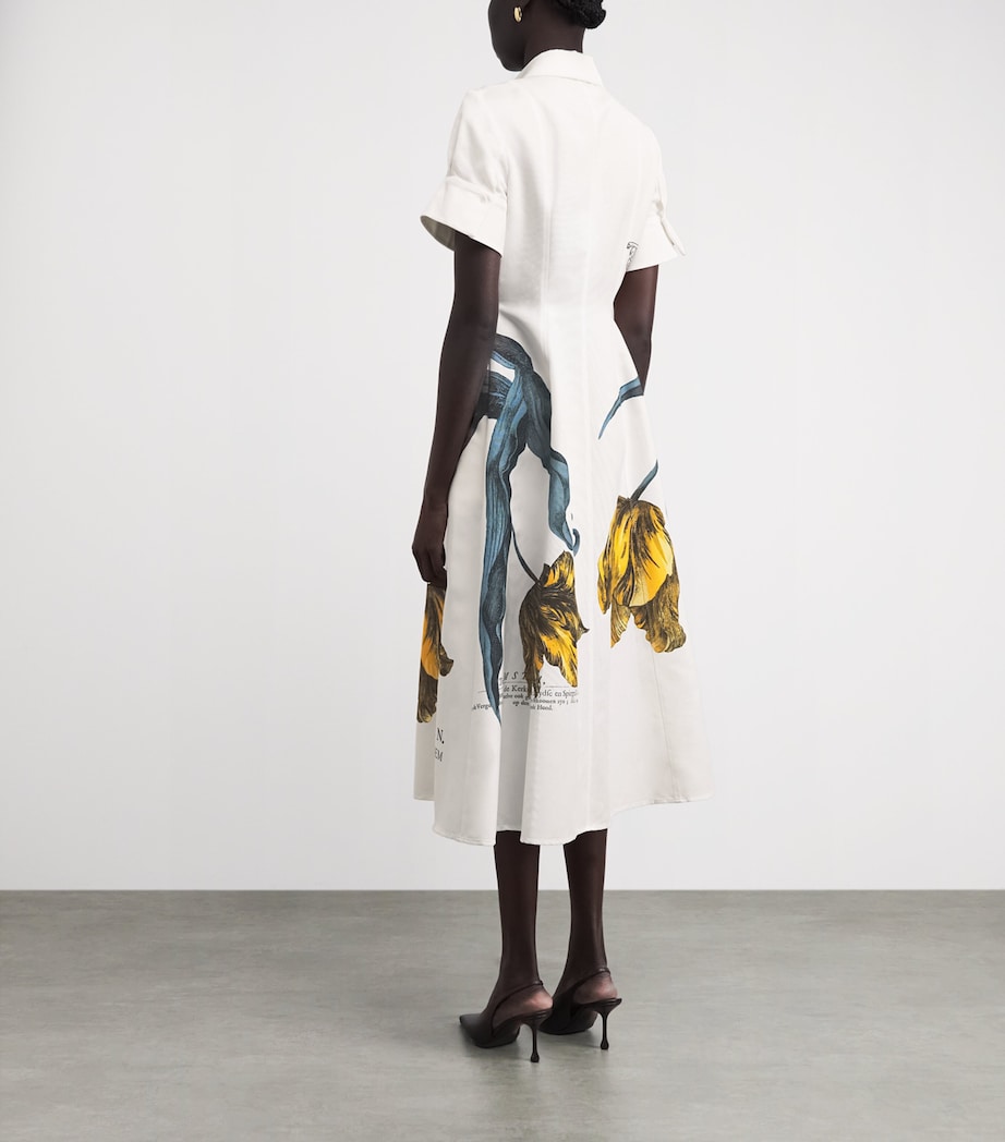 Erdem Womens Cotton-Blend Printed Midi Shirt Dress Etched Tulip Bronze Image 4