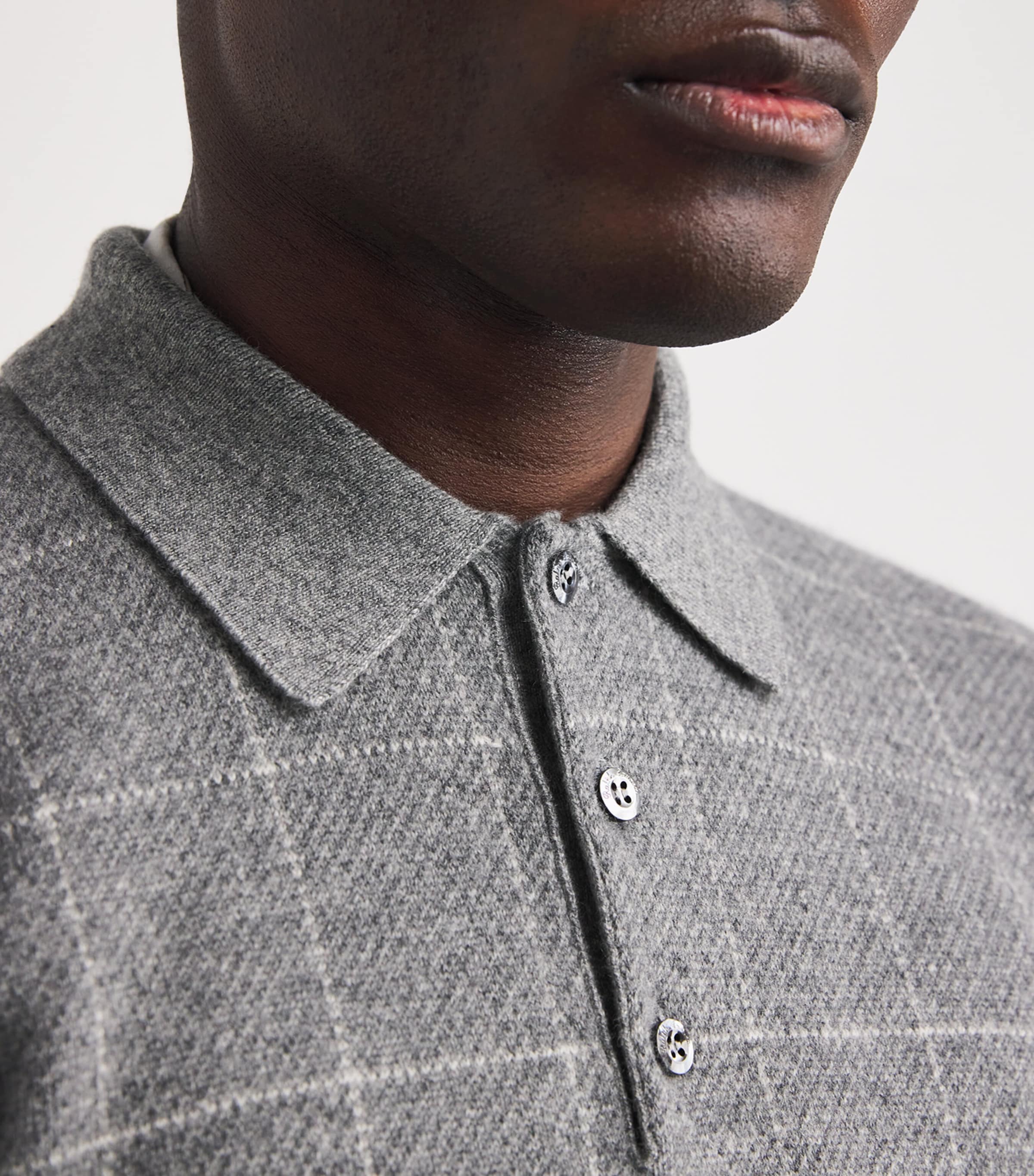 Ralph Lauren Purple Label Grey Cashmere Check Polo Shirt | Harrods US