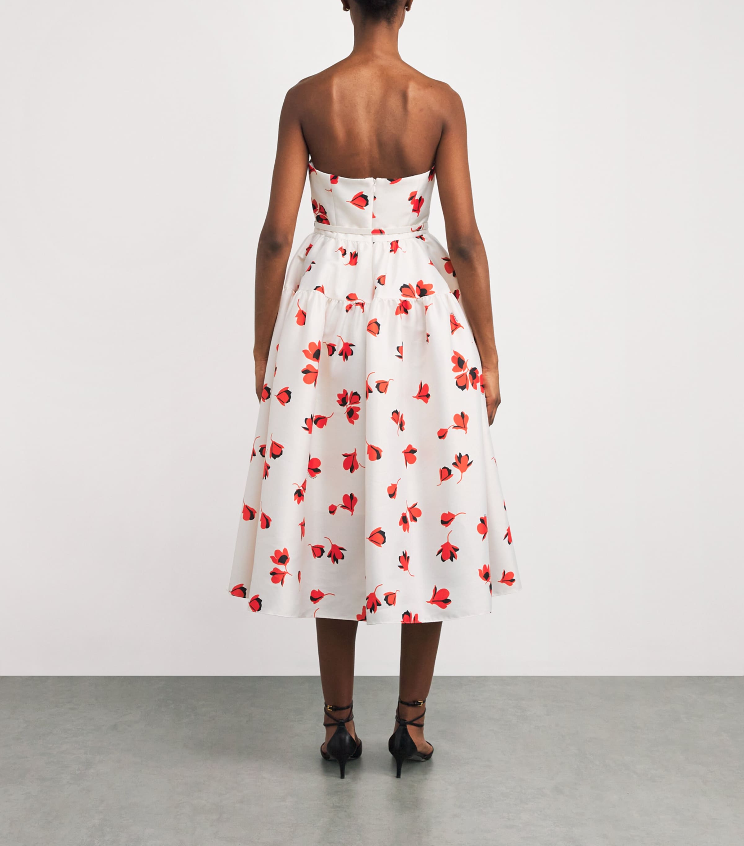 Floral Strapless Midi Dress WHITE Image 3