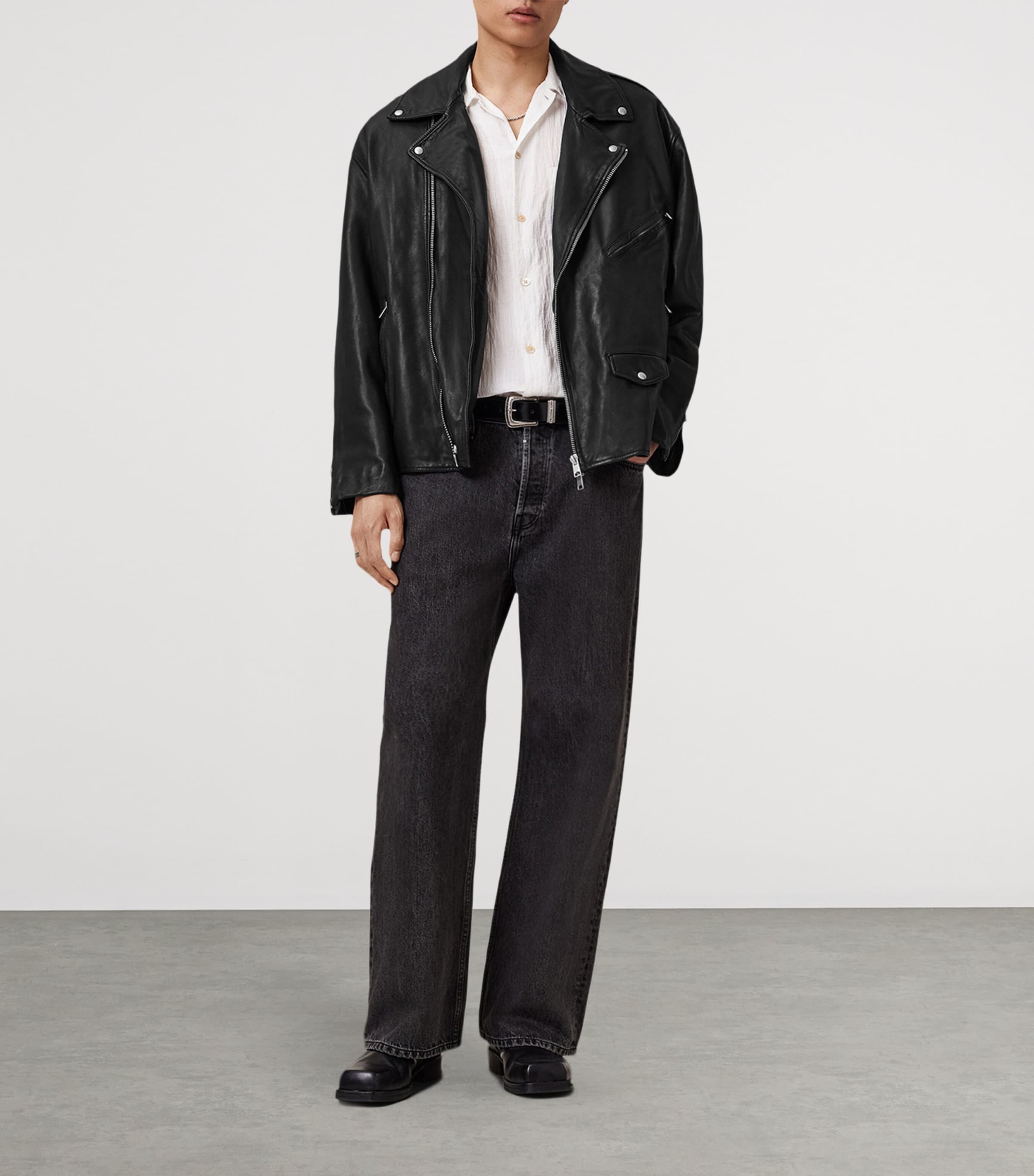 Leather Bradford Biker Jacket BLACK Image 4