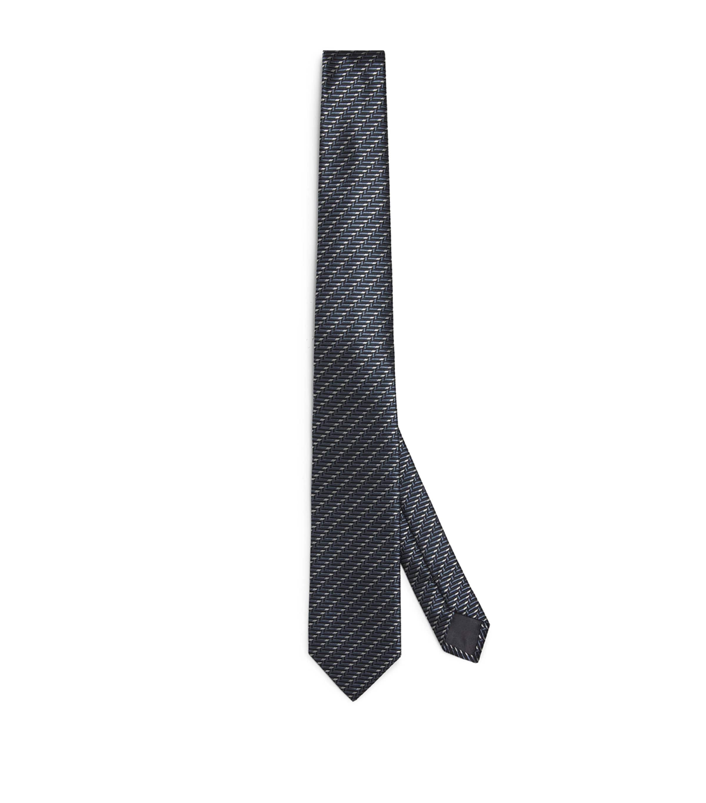 Giorgio Armani Silk Herringbone Tie In Blue