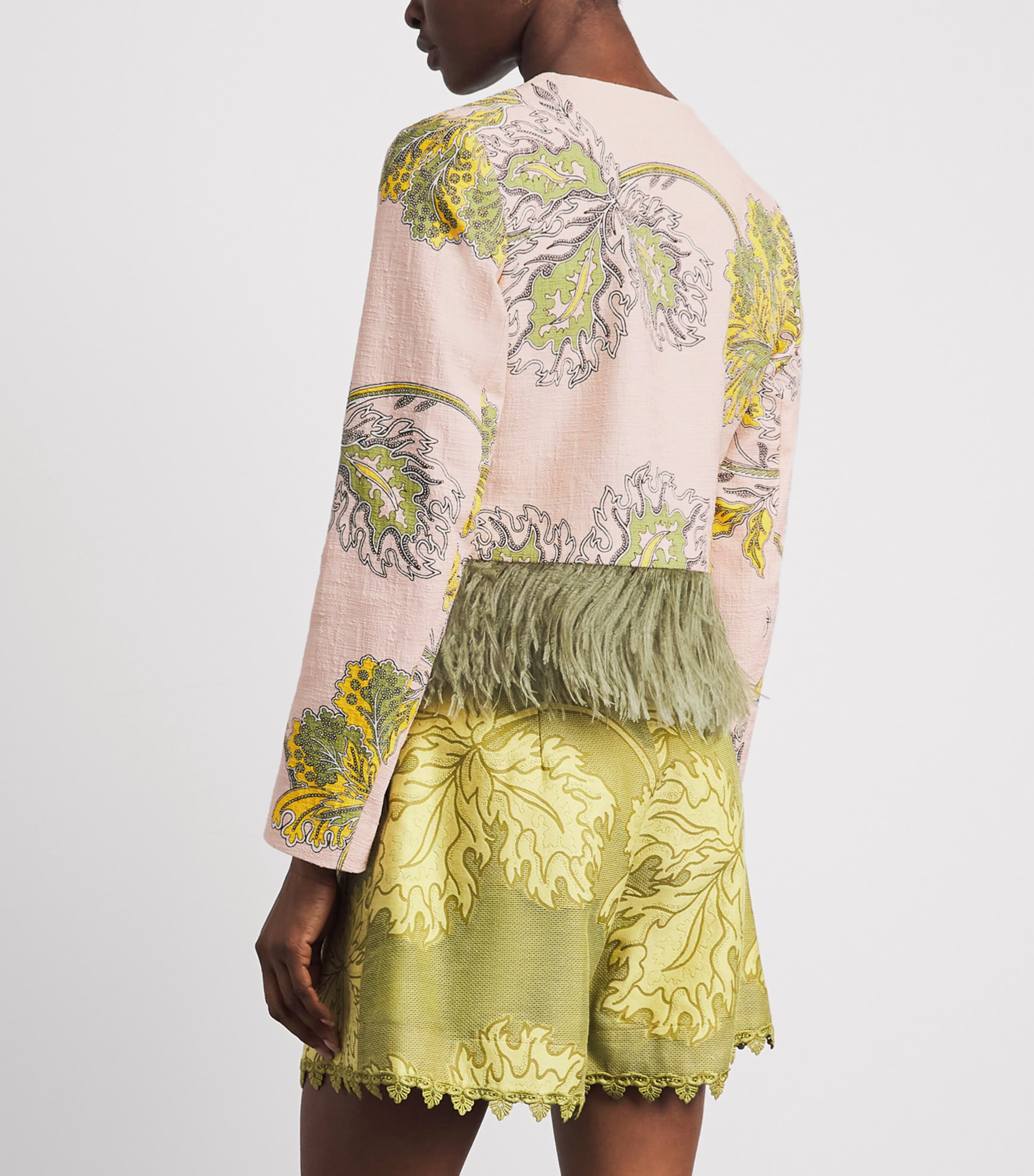 La Doublej Womens Stretch-Cotton Printed Cropped Jacket Swathe Image 5