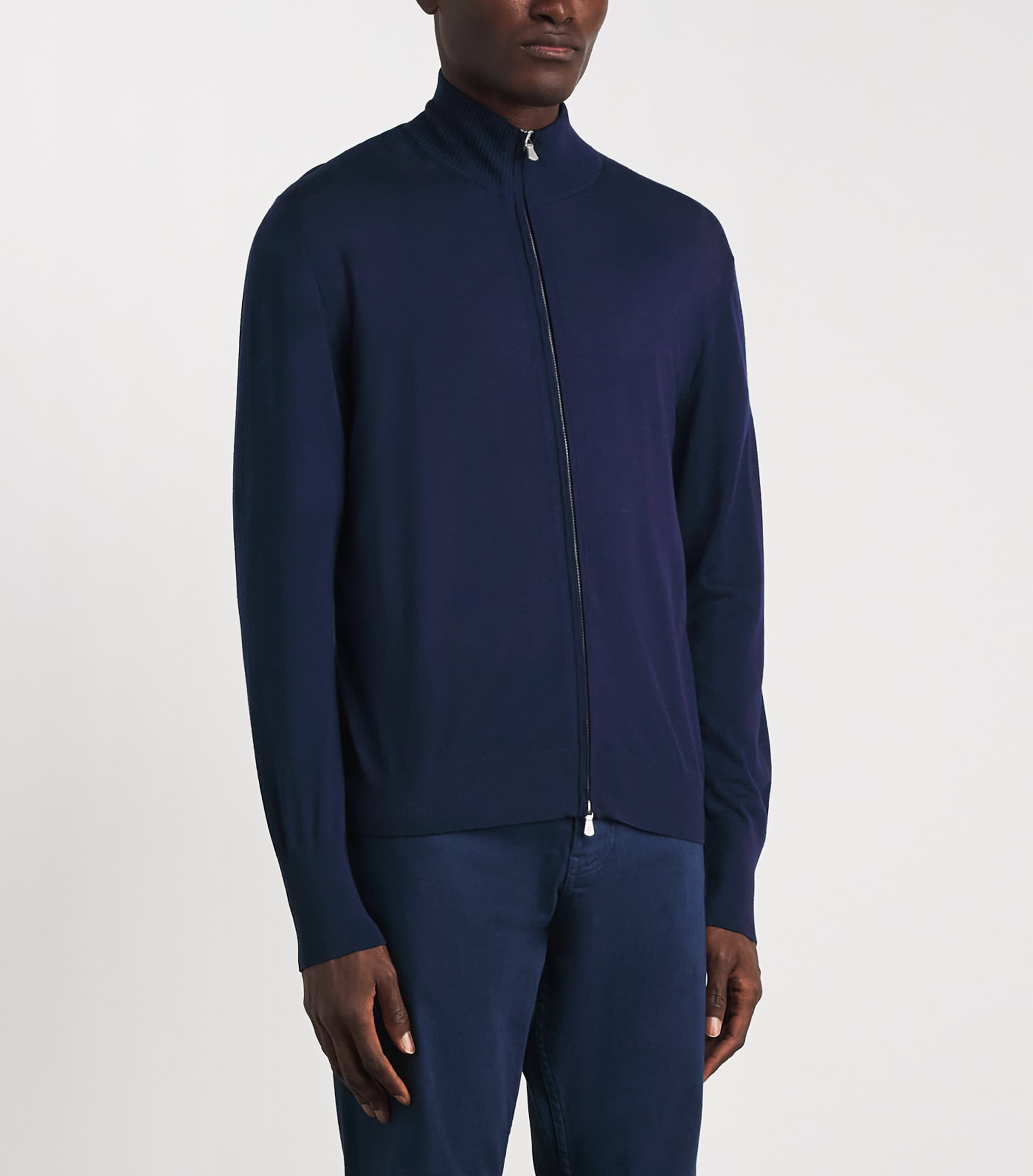 Eleventy Mens Wool Zip-Up Cardigan Royal Image 4