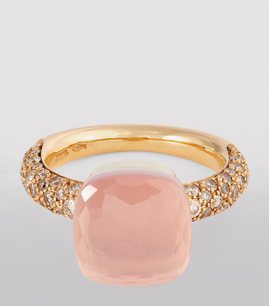 Mixed Gold, Brown Diamond, Chalcedony and Pink Quartz Nudo Ring BRCQR Image 3