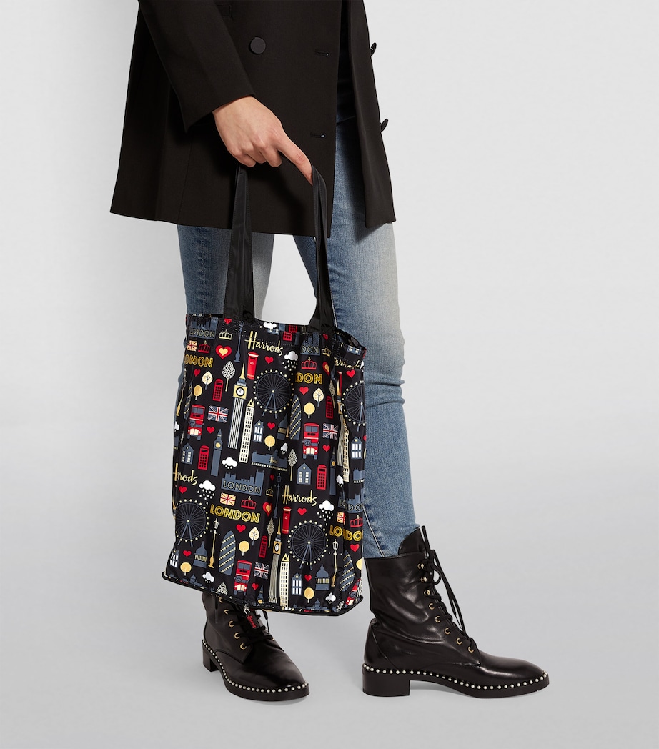 Harrods Glitter London Pocket Shopper Bag Black Image 4