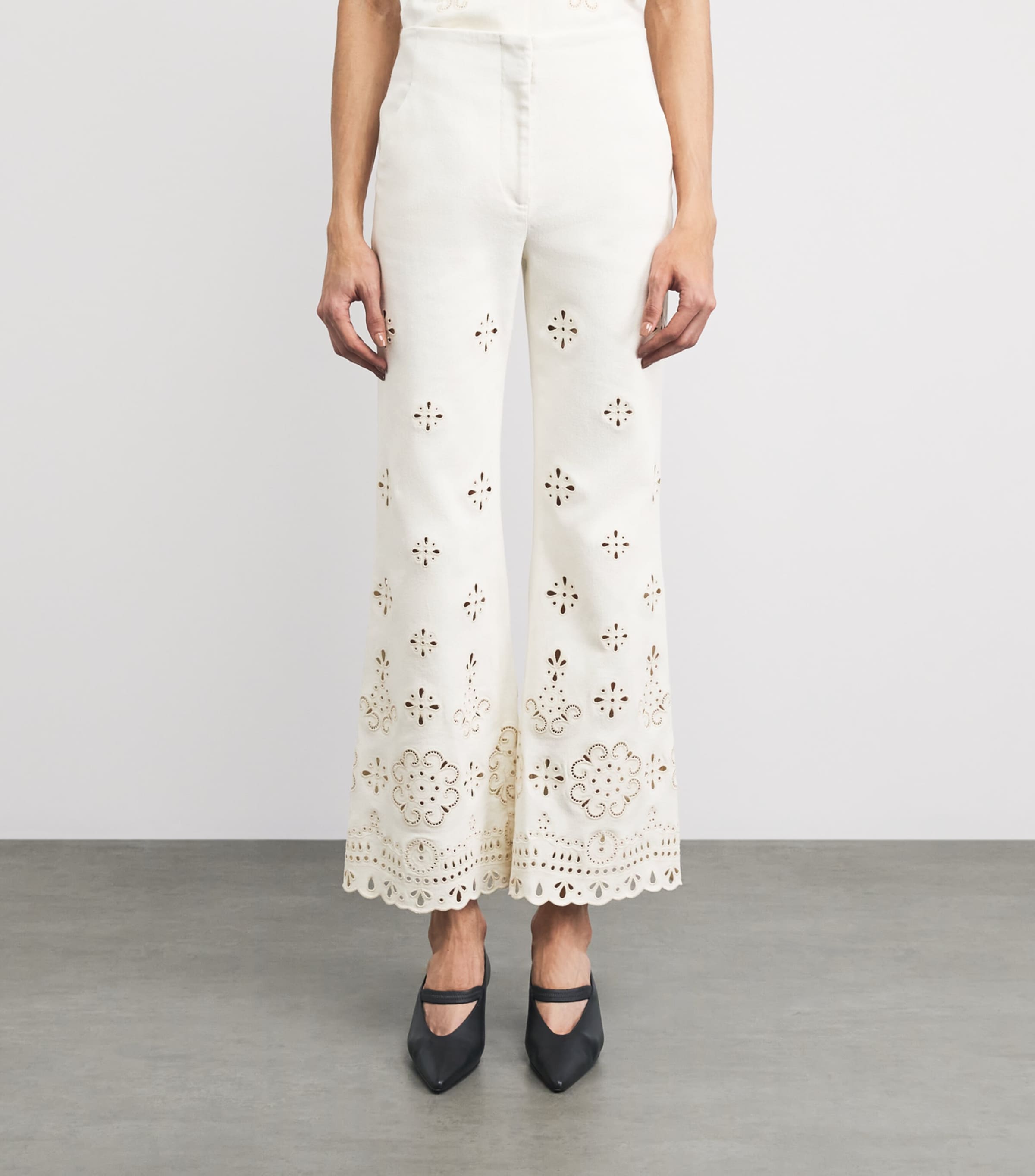 Veronica Beard Womens Eyelet Komi Wide-Leg Jeans Dove Image 4