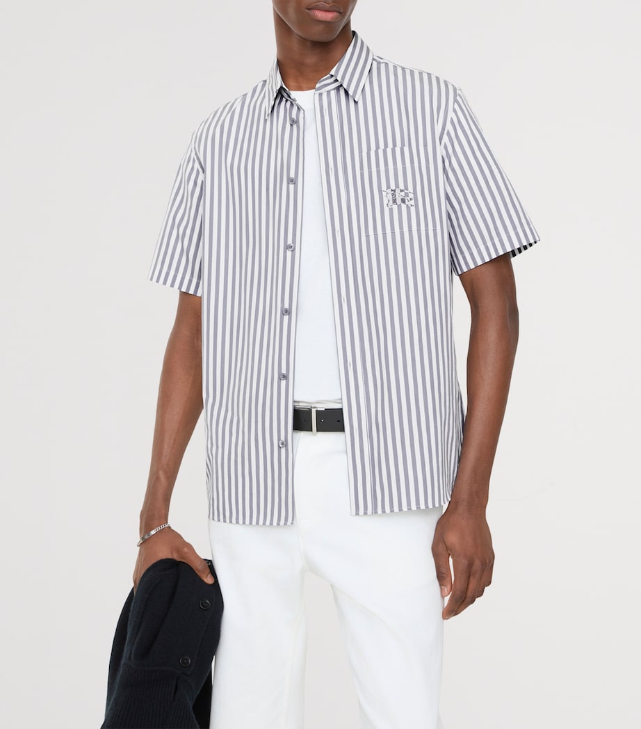 Burberry Mens Poplin Stripe Short Sleeve Shirt Marble Grey/white St Image 2