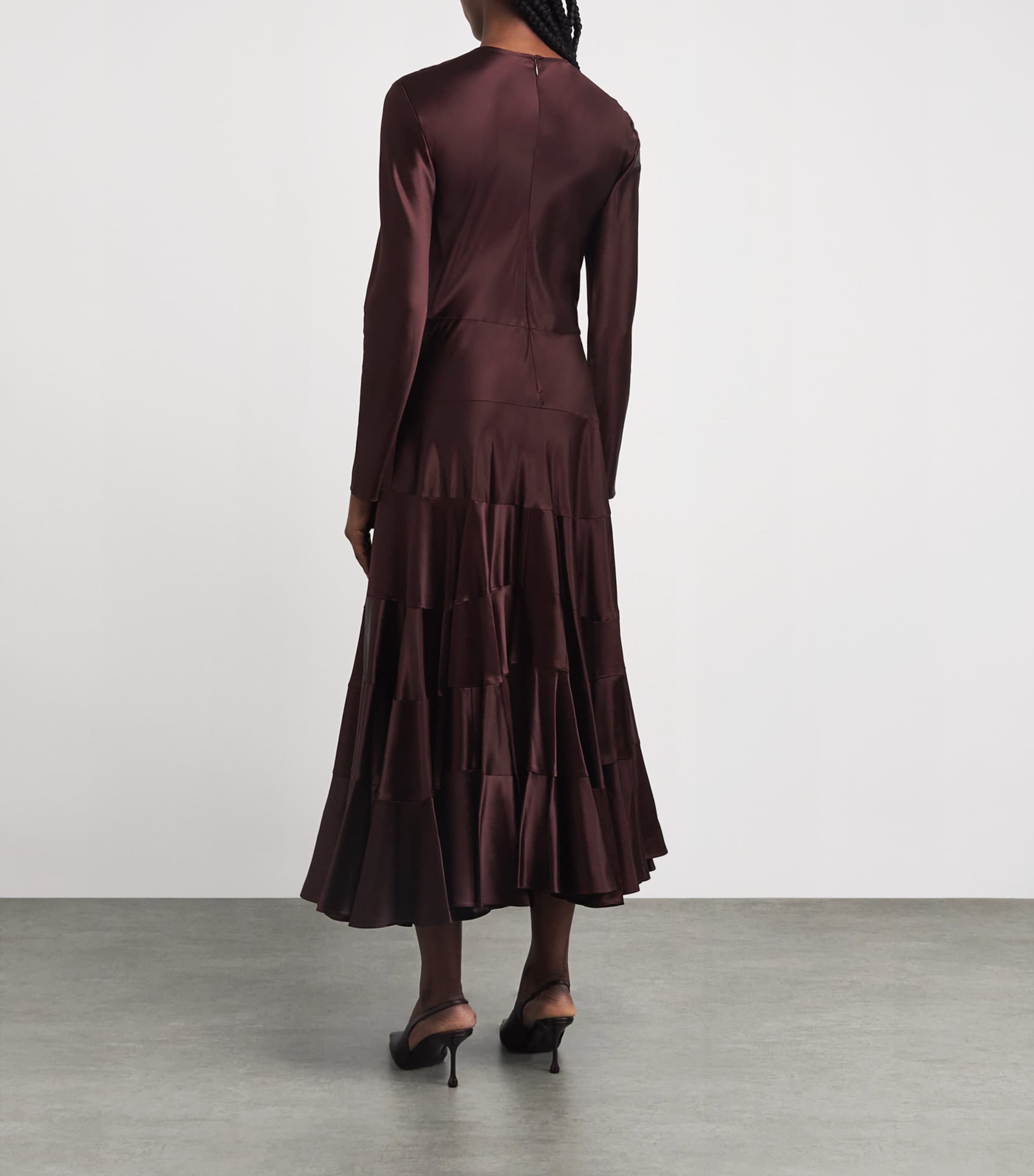 Satin Asymmetric Midi Dress 600 MERLOT Image 3