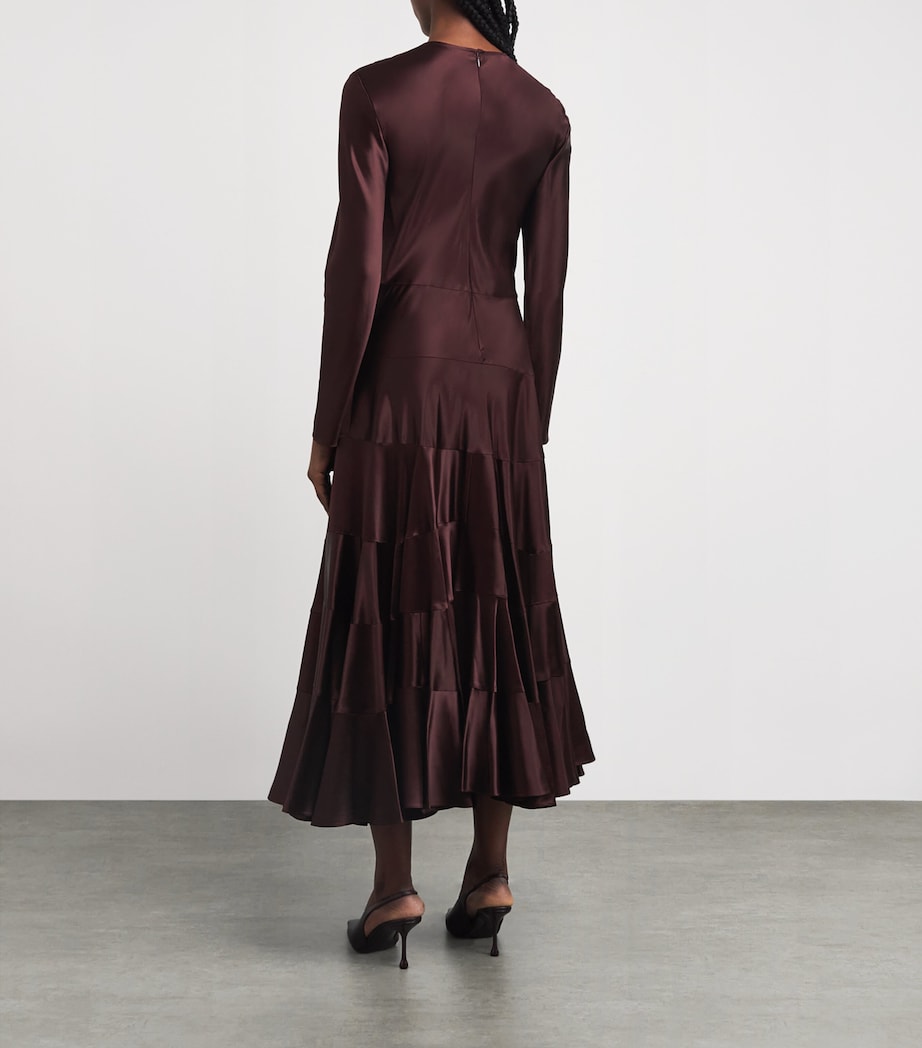 Satin Asymmetric Midi Dress 600 MERLOT Image 3