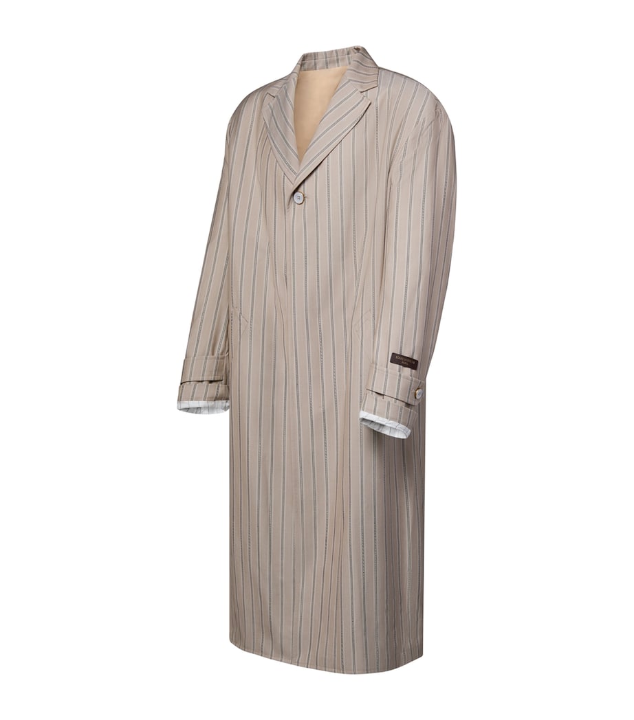 LOUIS VUITTON Mens Wool-Silk Stripe Overcoat Camel Brown Image 2