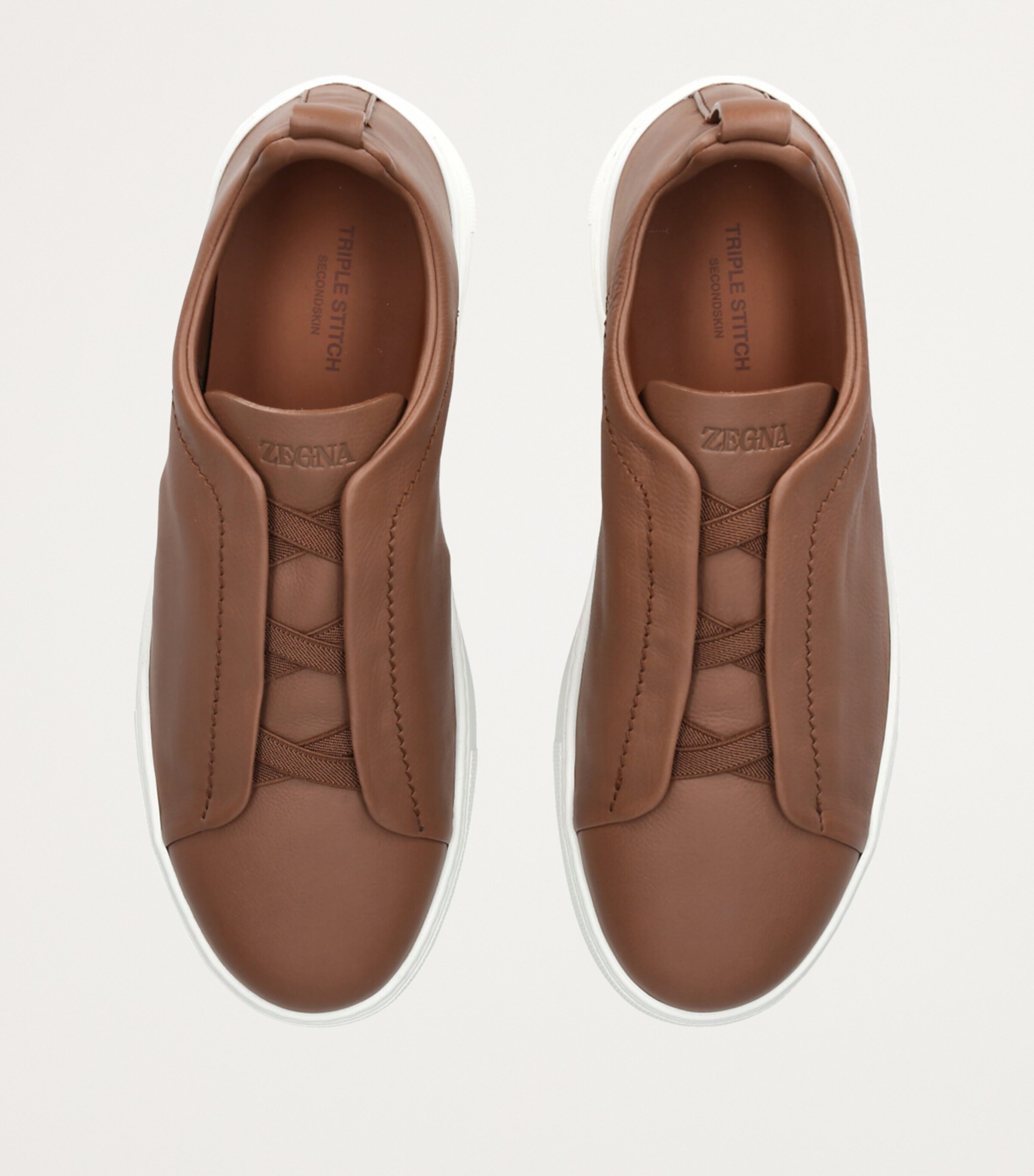 Zegna Leather Triple Stitch SECONDSKIN Sneakers Camel/comb Image 4