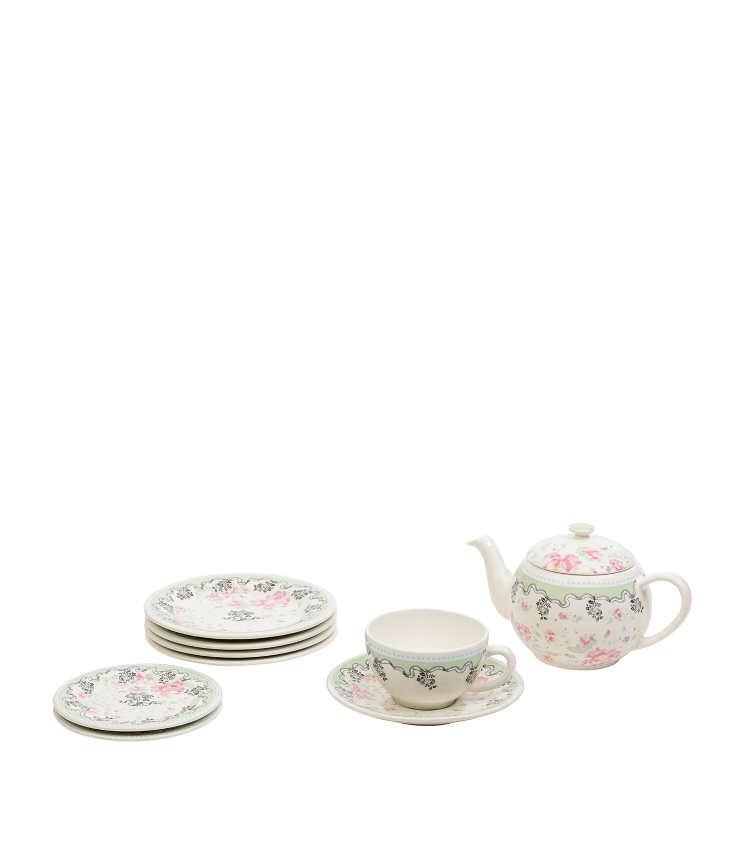 Gien x Ladurée Set of 2 Pompadour Tea Cups and Saucers (15cm) White, Pink, Green Image 5
